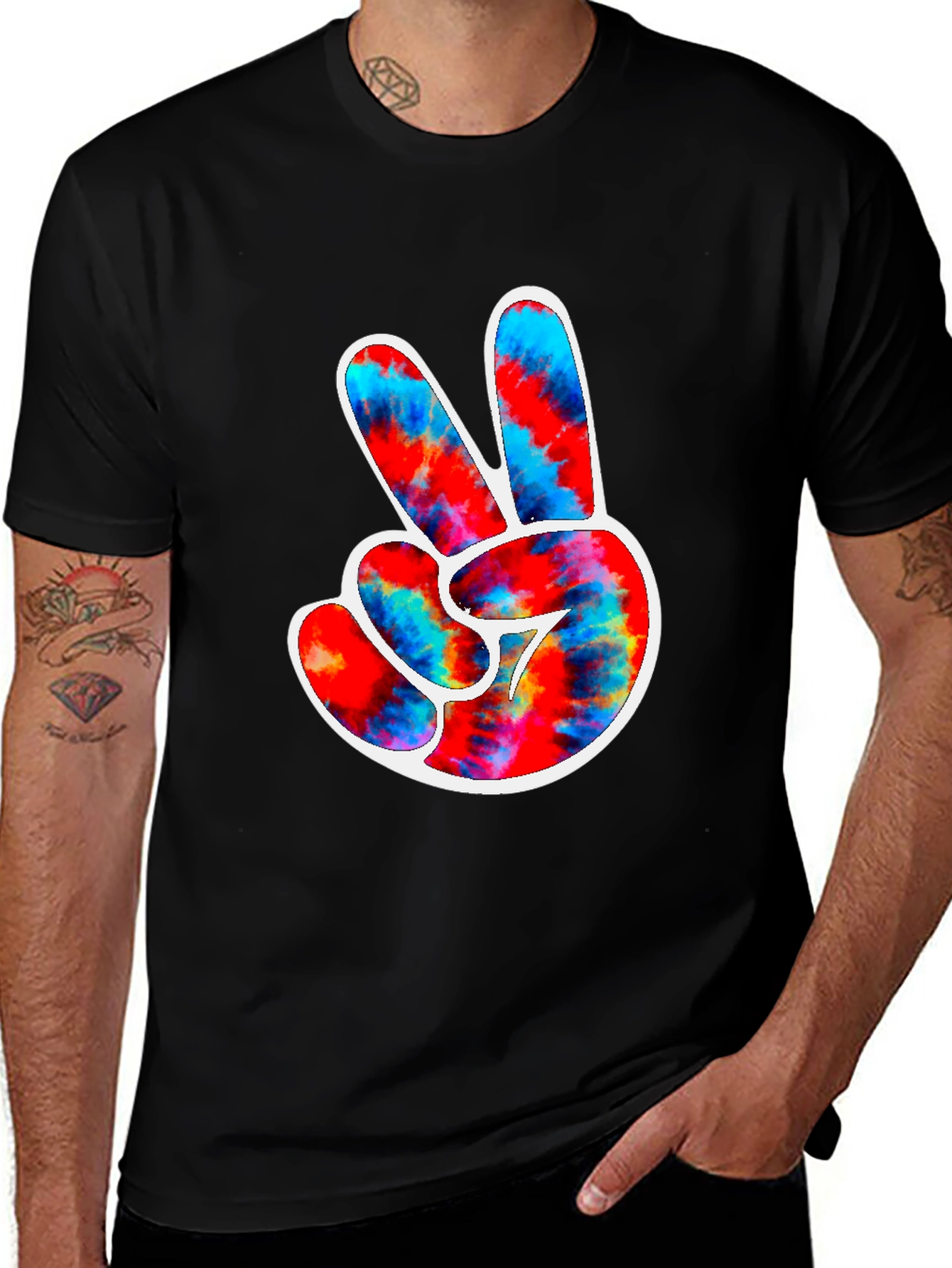 Variant 11 of Peace Sign Tie Dye Graphic Tee - Men's Black T-Shirt