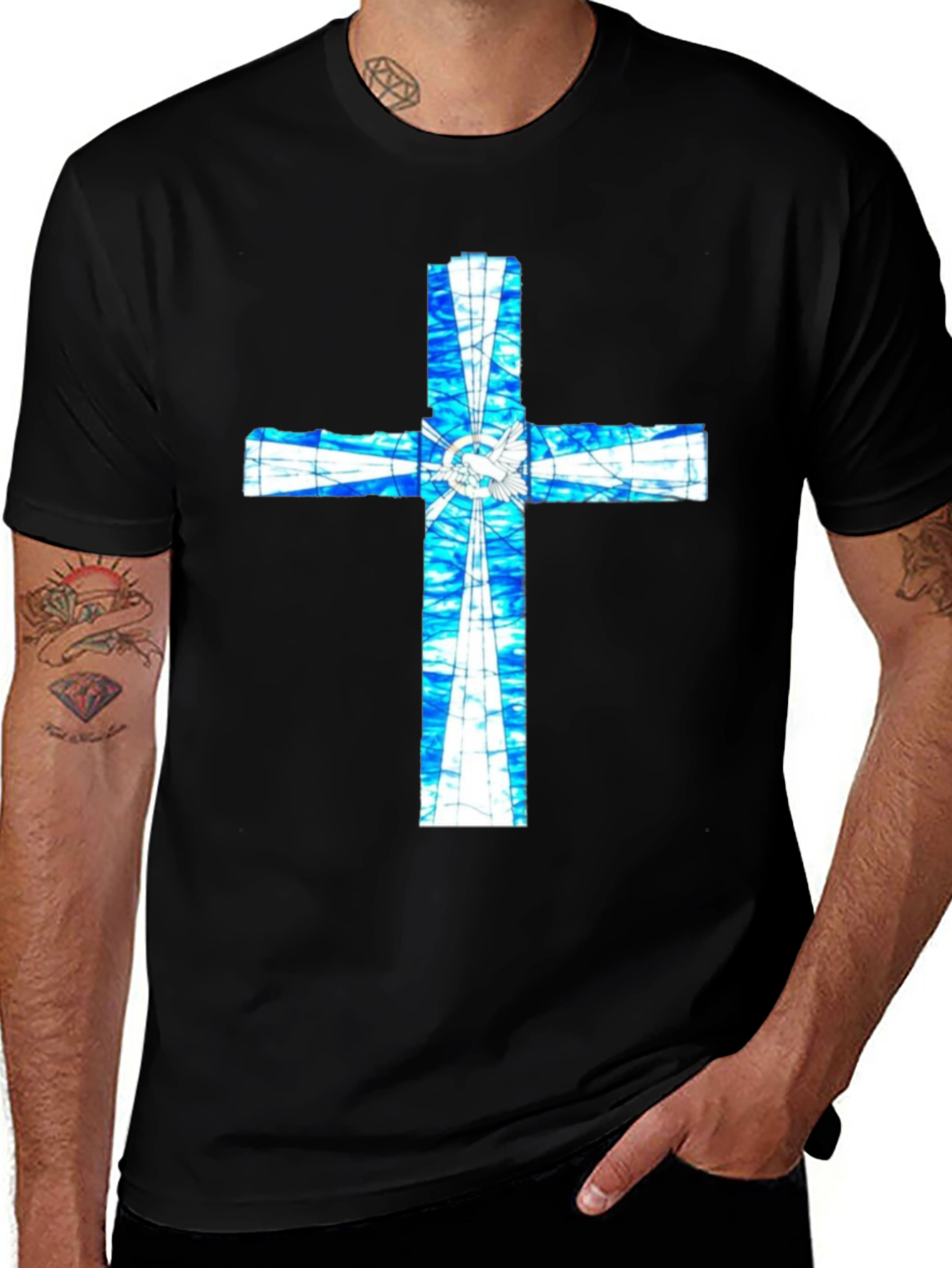 Variant 21 of Stained Glass Cross Graphic T-Shirt