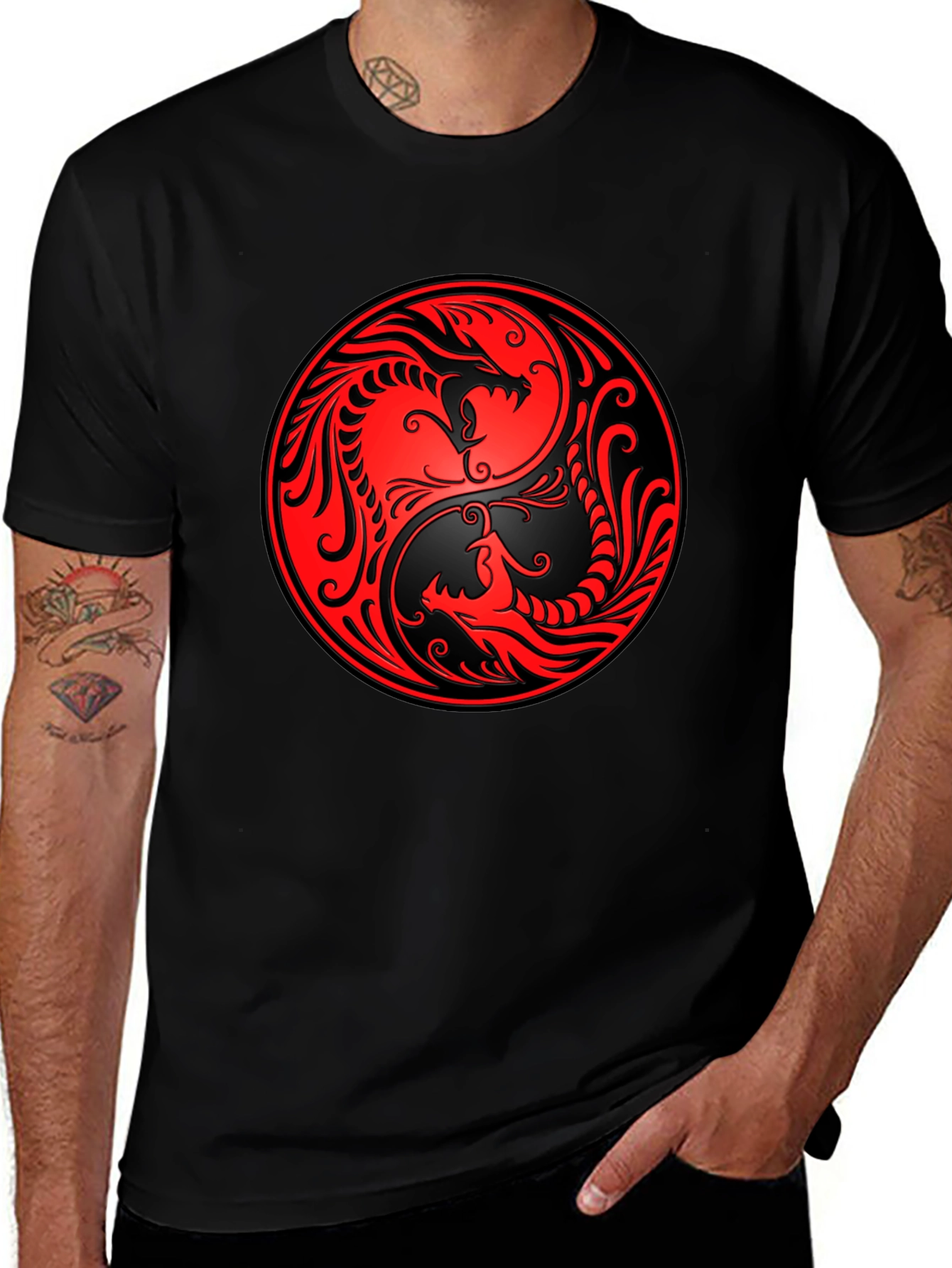 Variant 9 of Yin Yang Dragon Graphic Black T-Shirt
