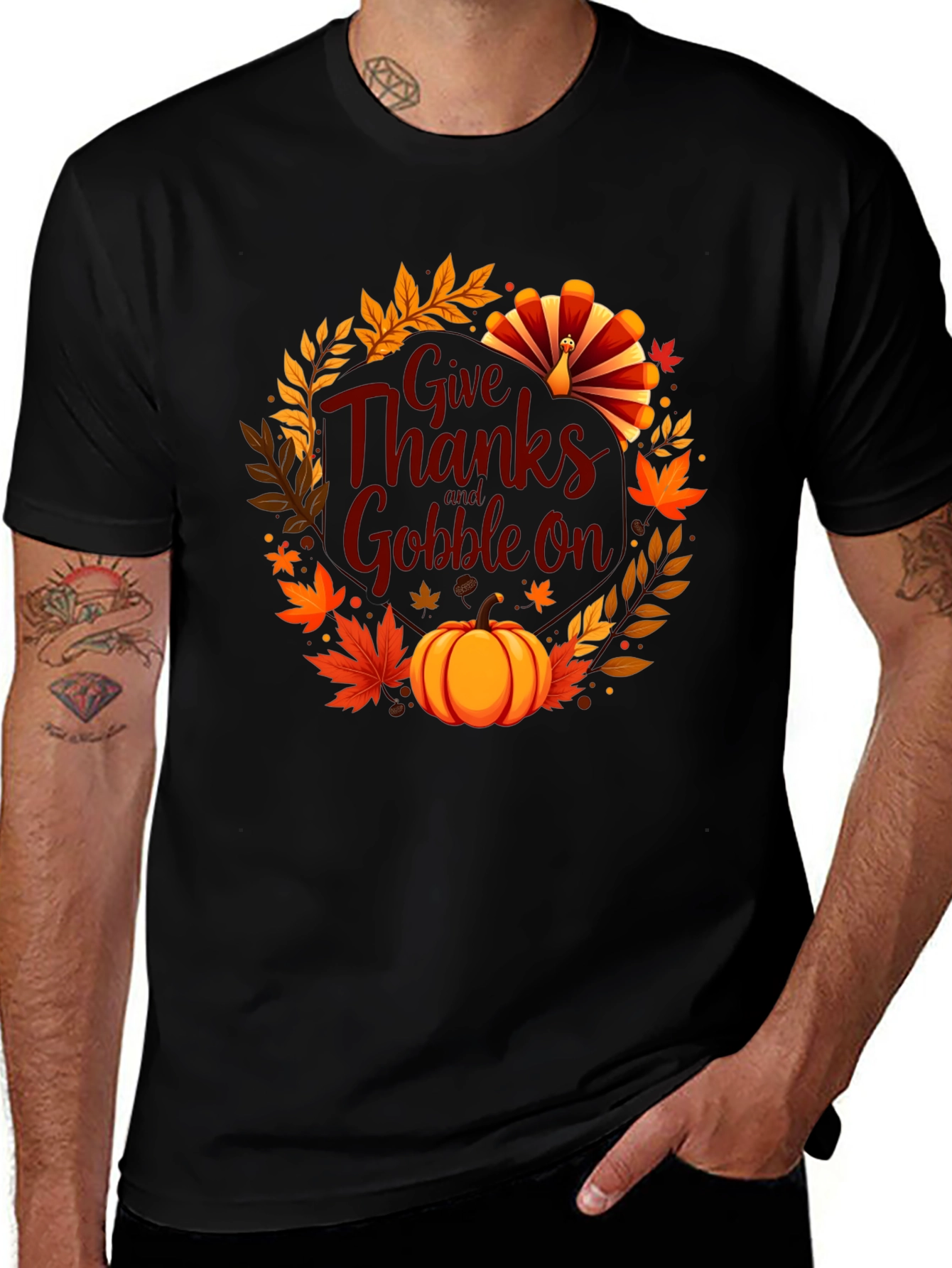 Thanksgiving Give Thanks Gobble On Black T-Shirt
