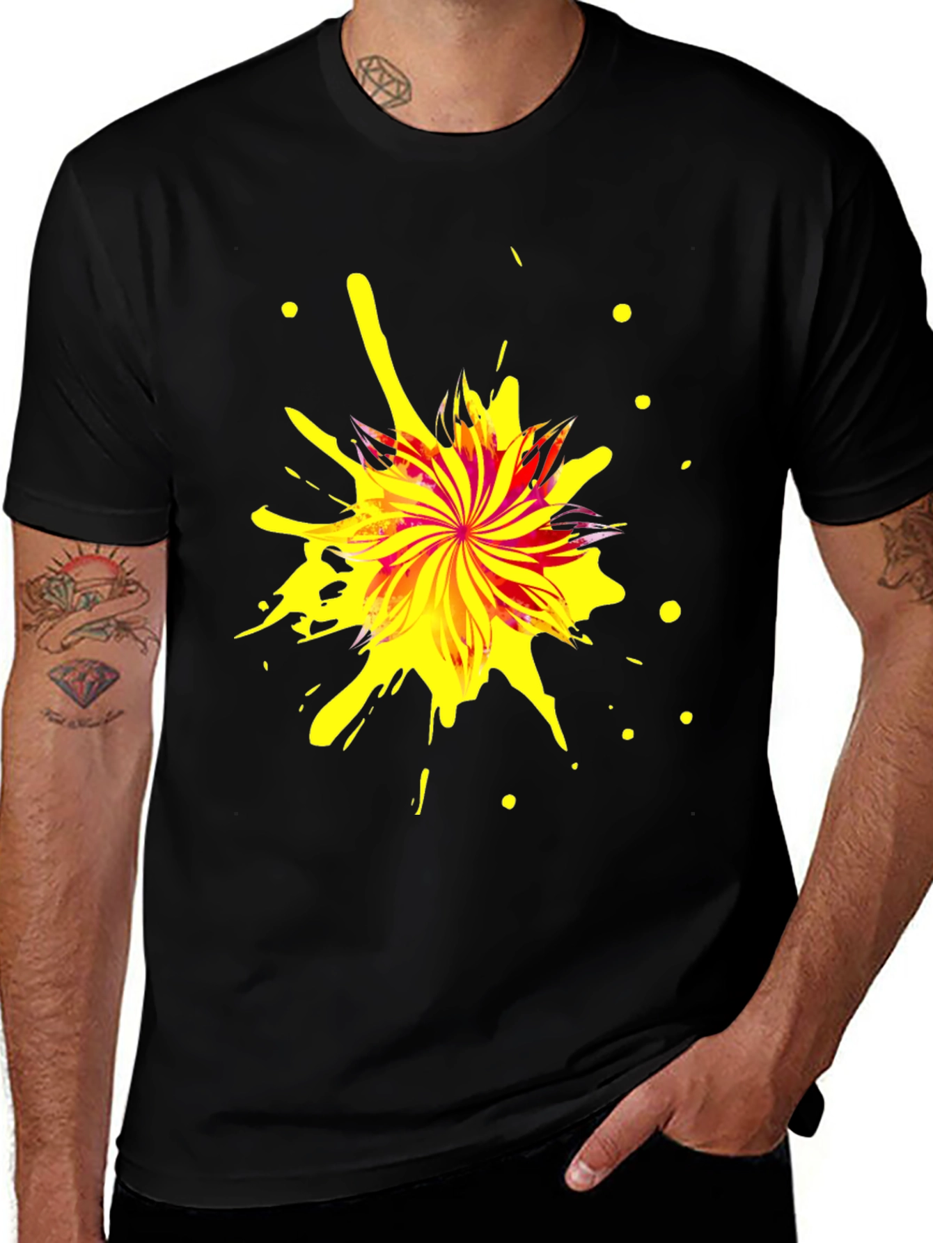 Variant 20 of Abstract Splatter Print Black T-Shirt