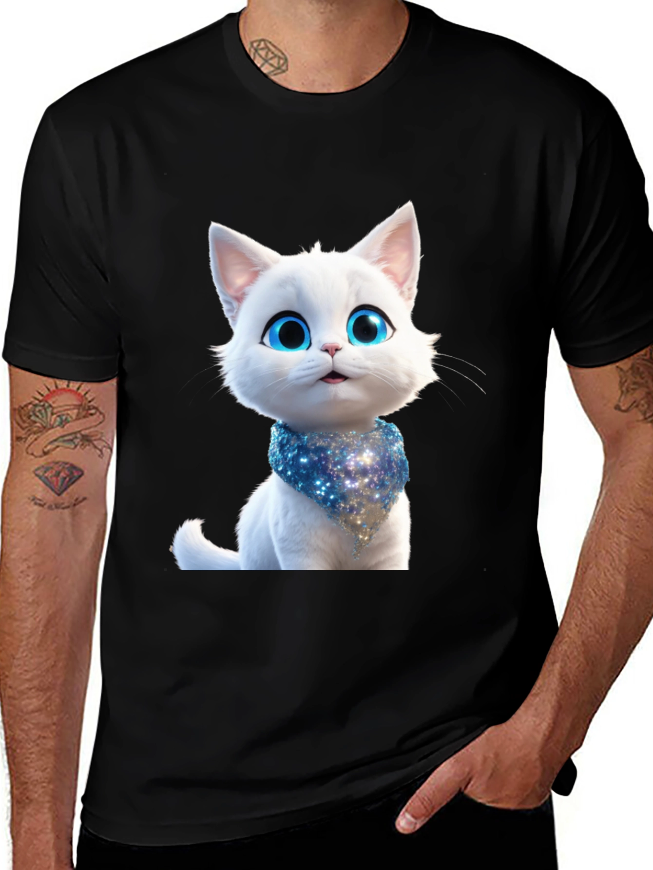 Variant 21 of Cute Cartoon Cat Graphic Tee - Unisex Black T-Shirt