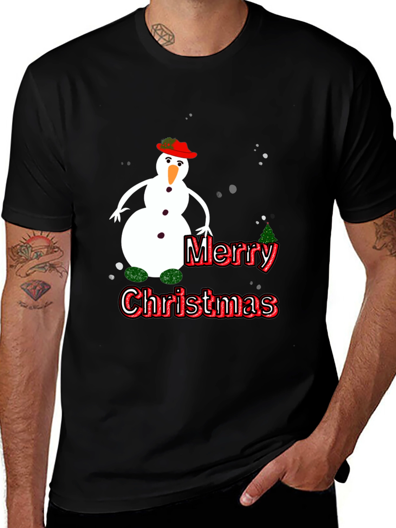 Festive Merry Christmas Snowman Graphic Tee