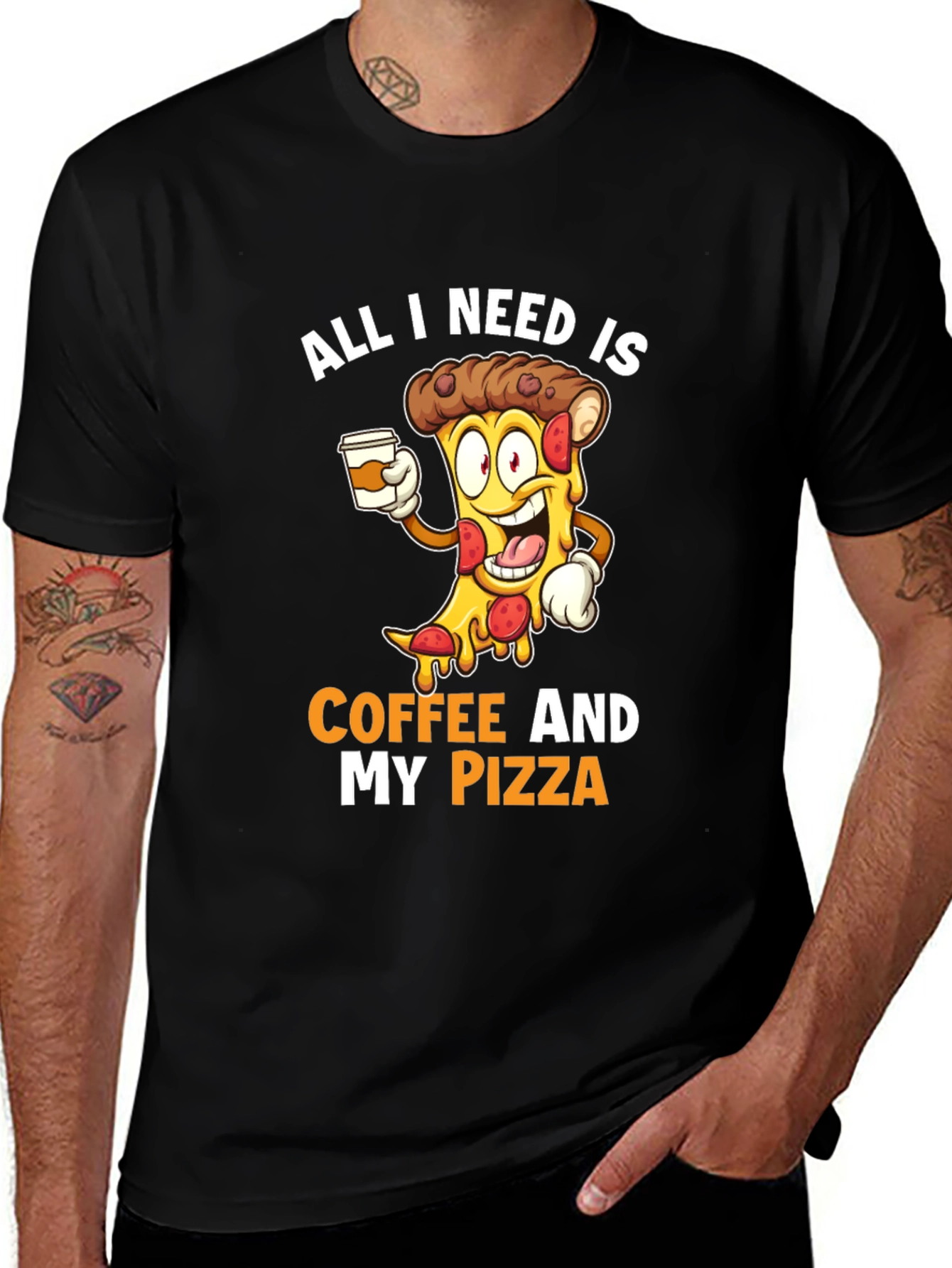Variant 23 of All I Need Is Coffee And My Pizza Funny Graphic T-Shirt