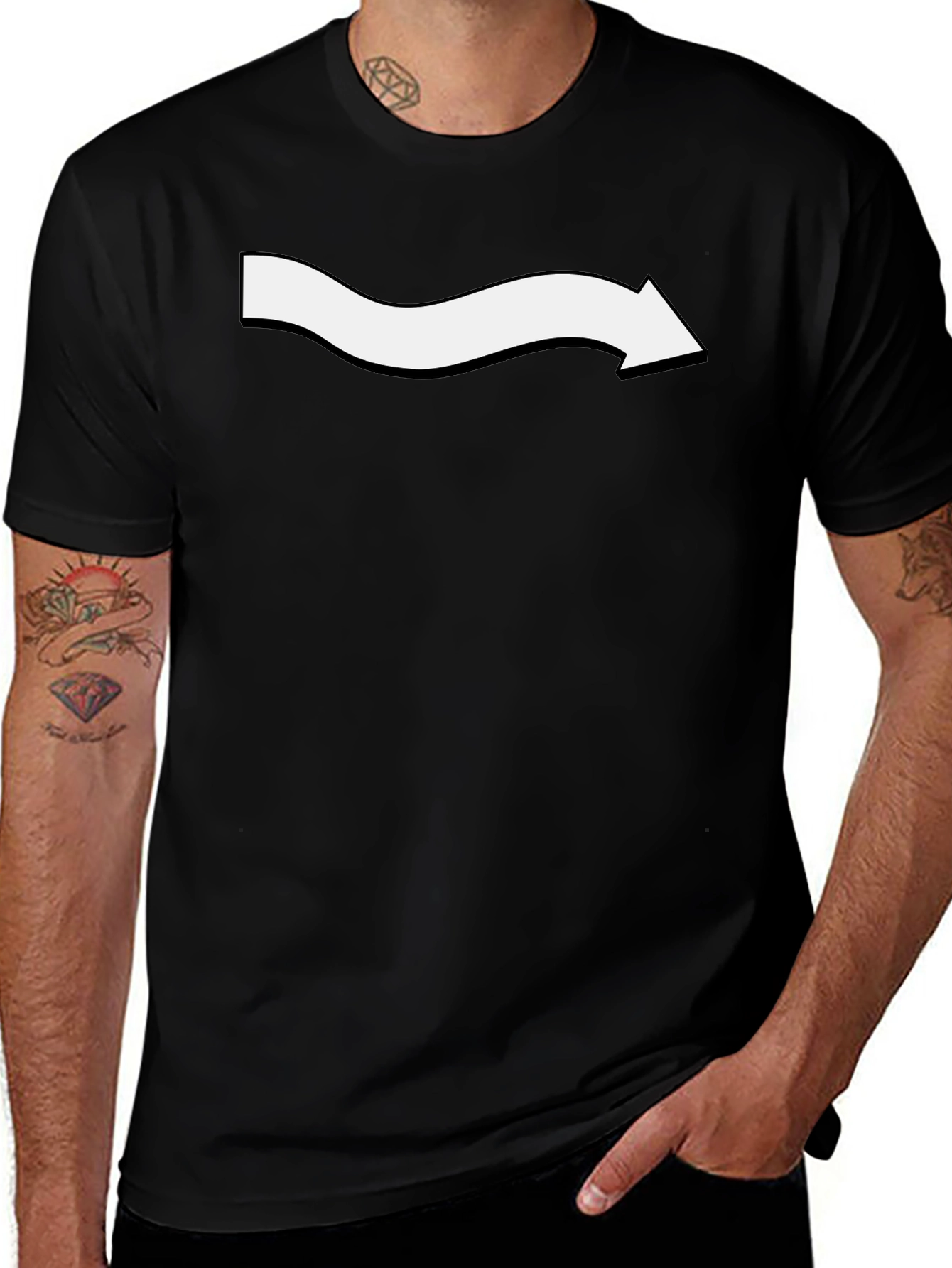 Variant 25 of Men's Black T-Shirt with Wavy Arrow Design