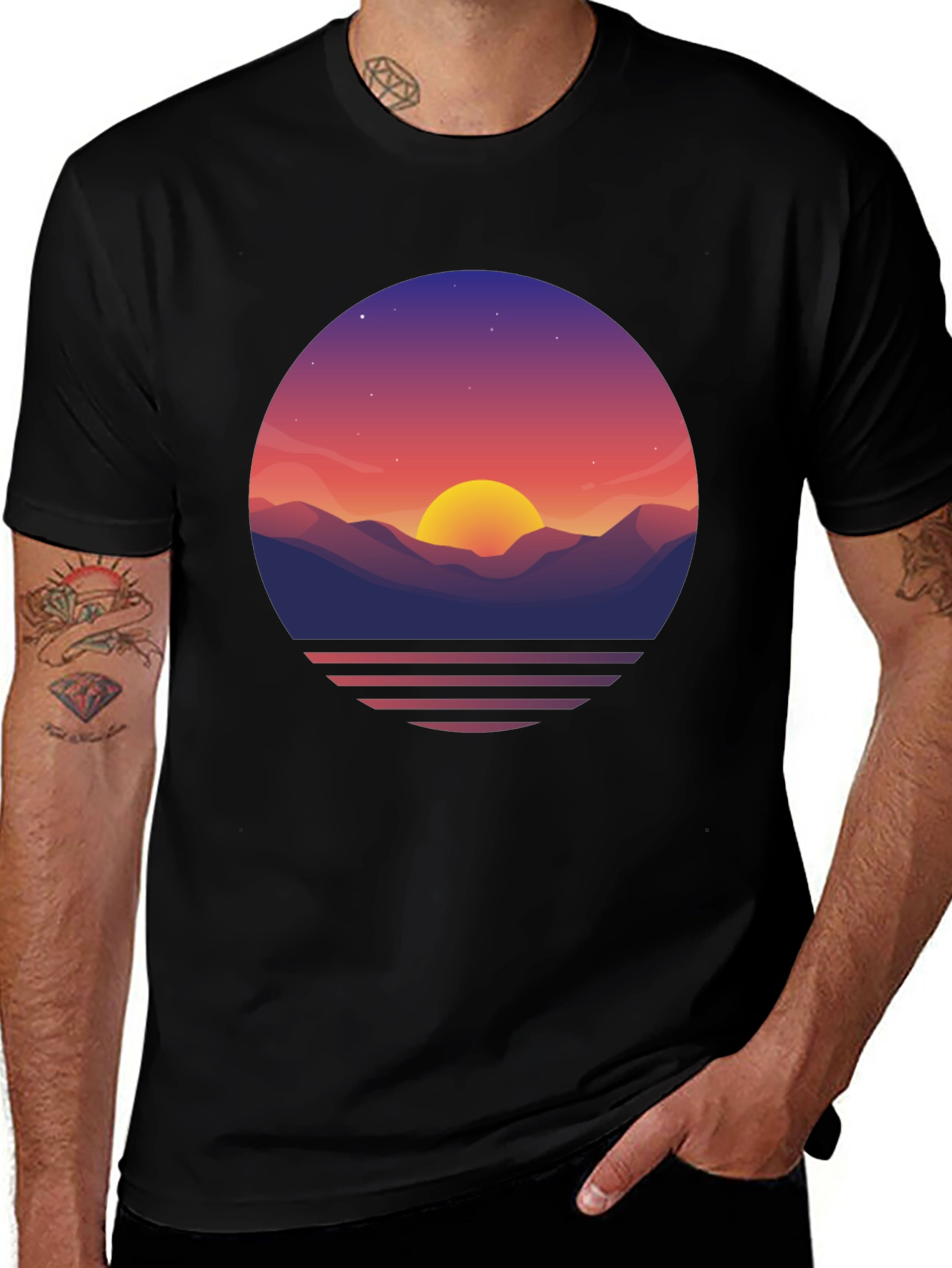 Variant 11 of Retro Sunset Graphic Tee - Men's Black T-Shirt