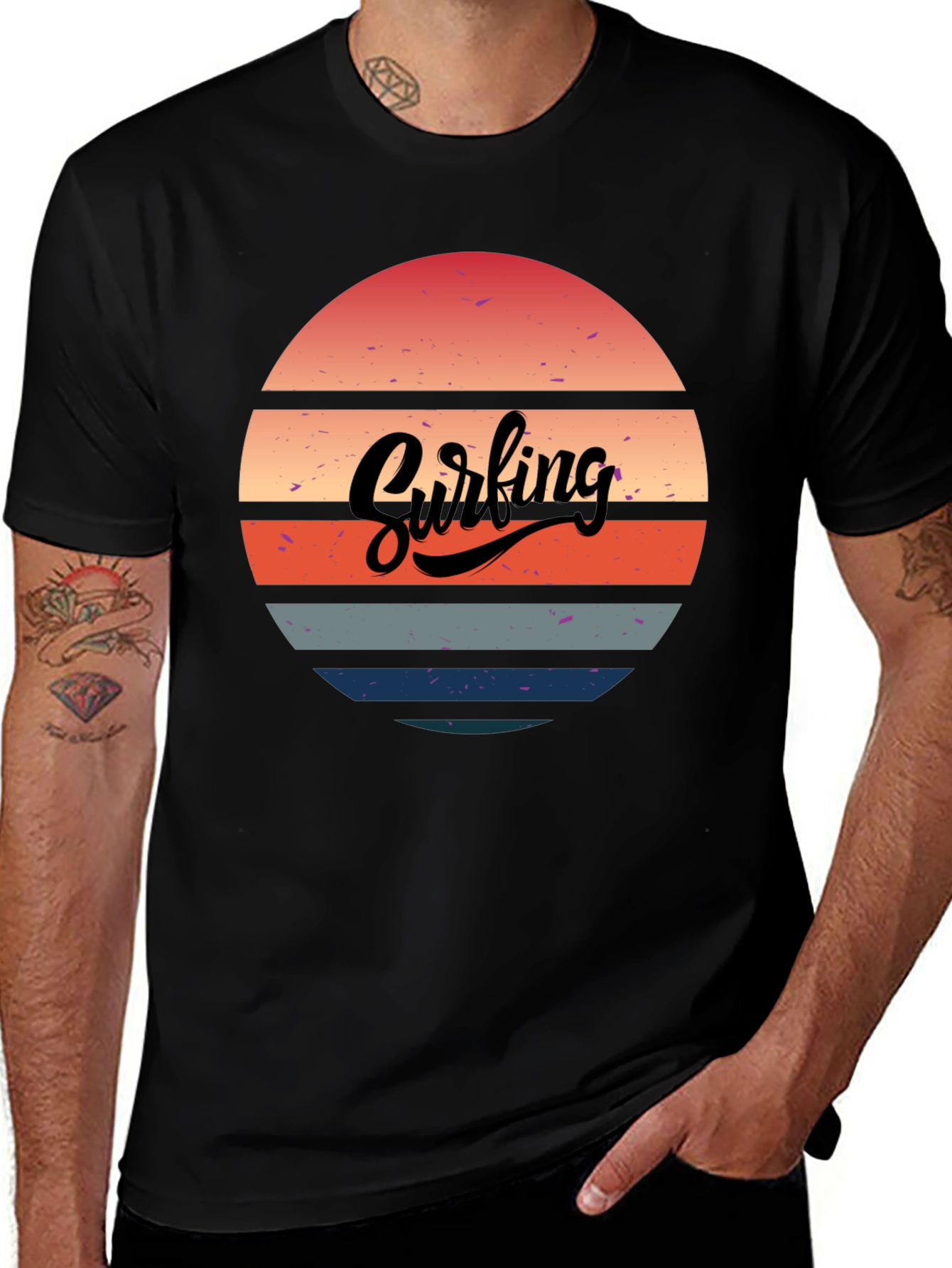 Variant 24 of Retro Surfing Sunset Graphic Tee - Black