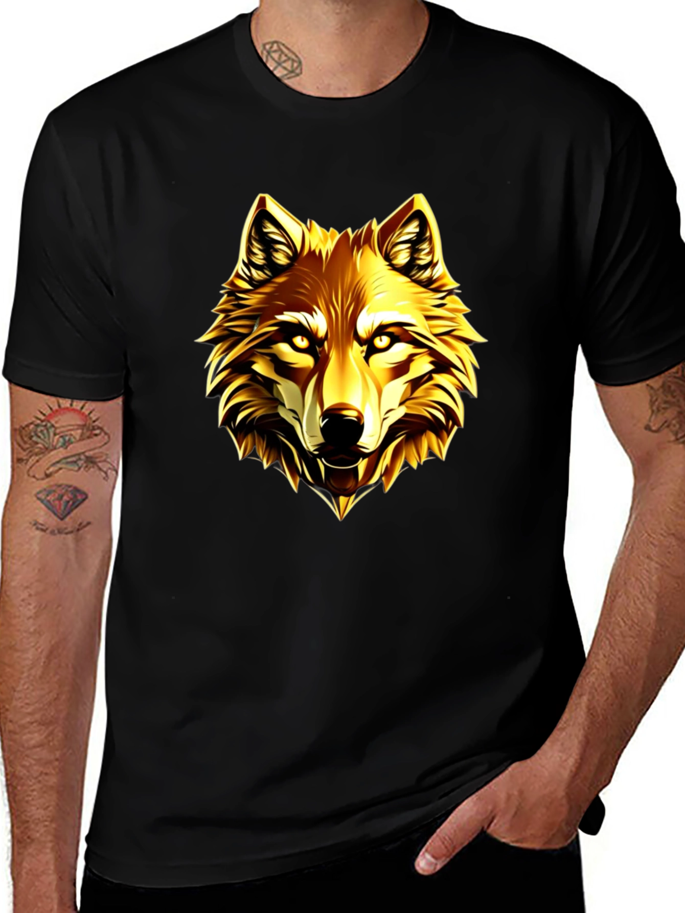 Variant 5 of Golden Wolf Graphic Black T-Shirt