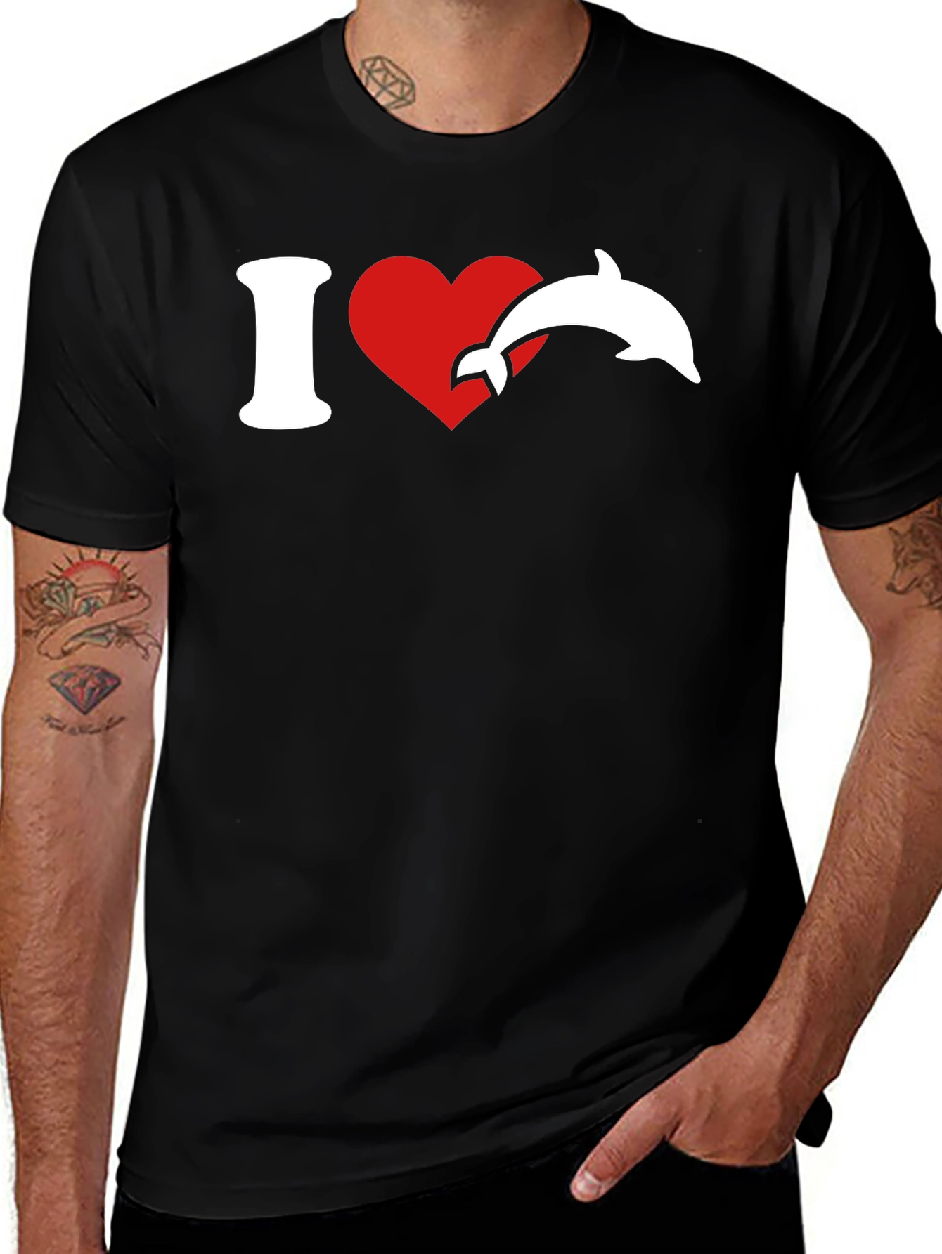 Variant 30 of I Love Dolphins T-Shirt - Black Cotton Tee