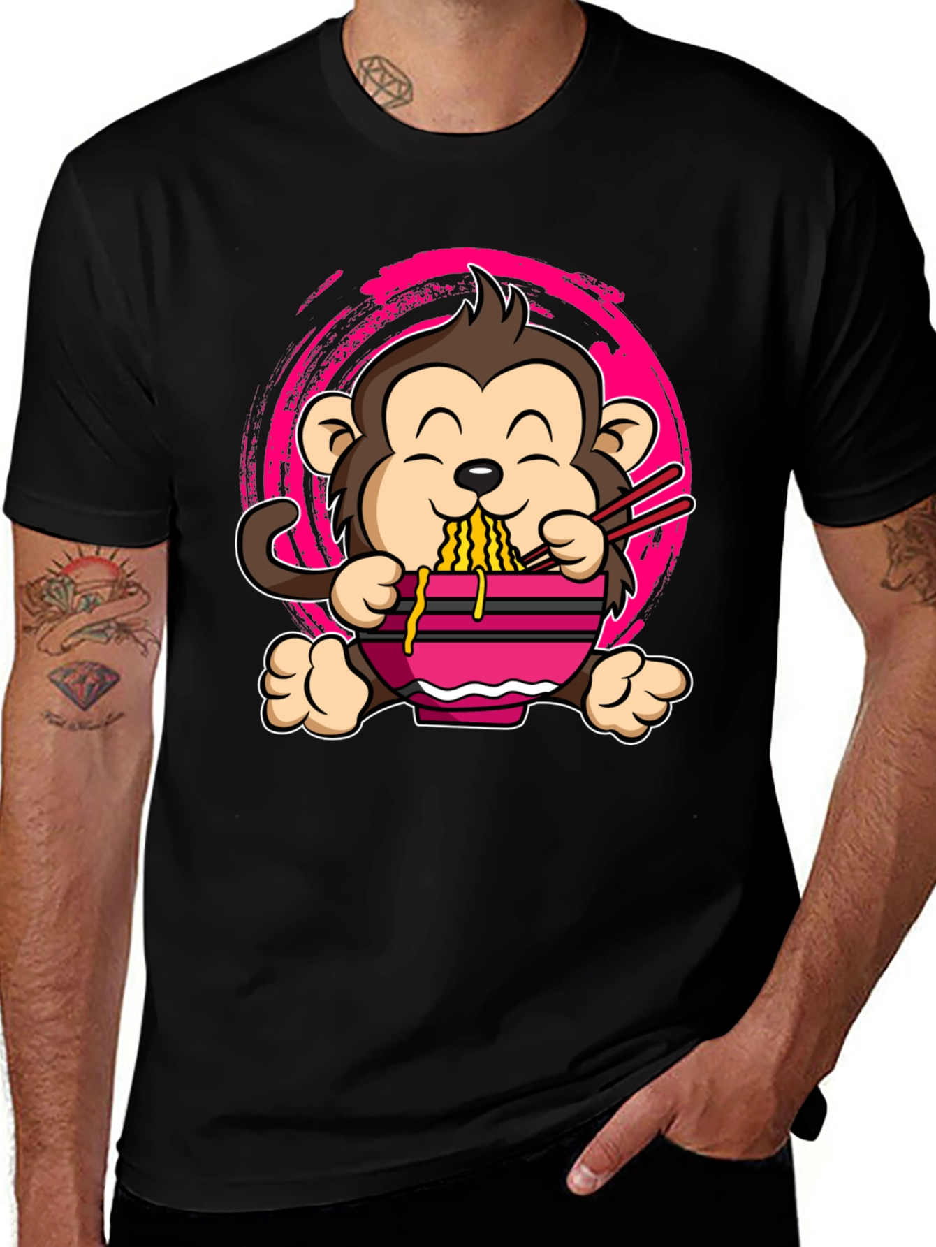 Black Monkey Ramen Graphic Tee - Cute Cartoon T-Shirt main image