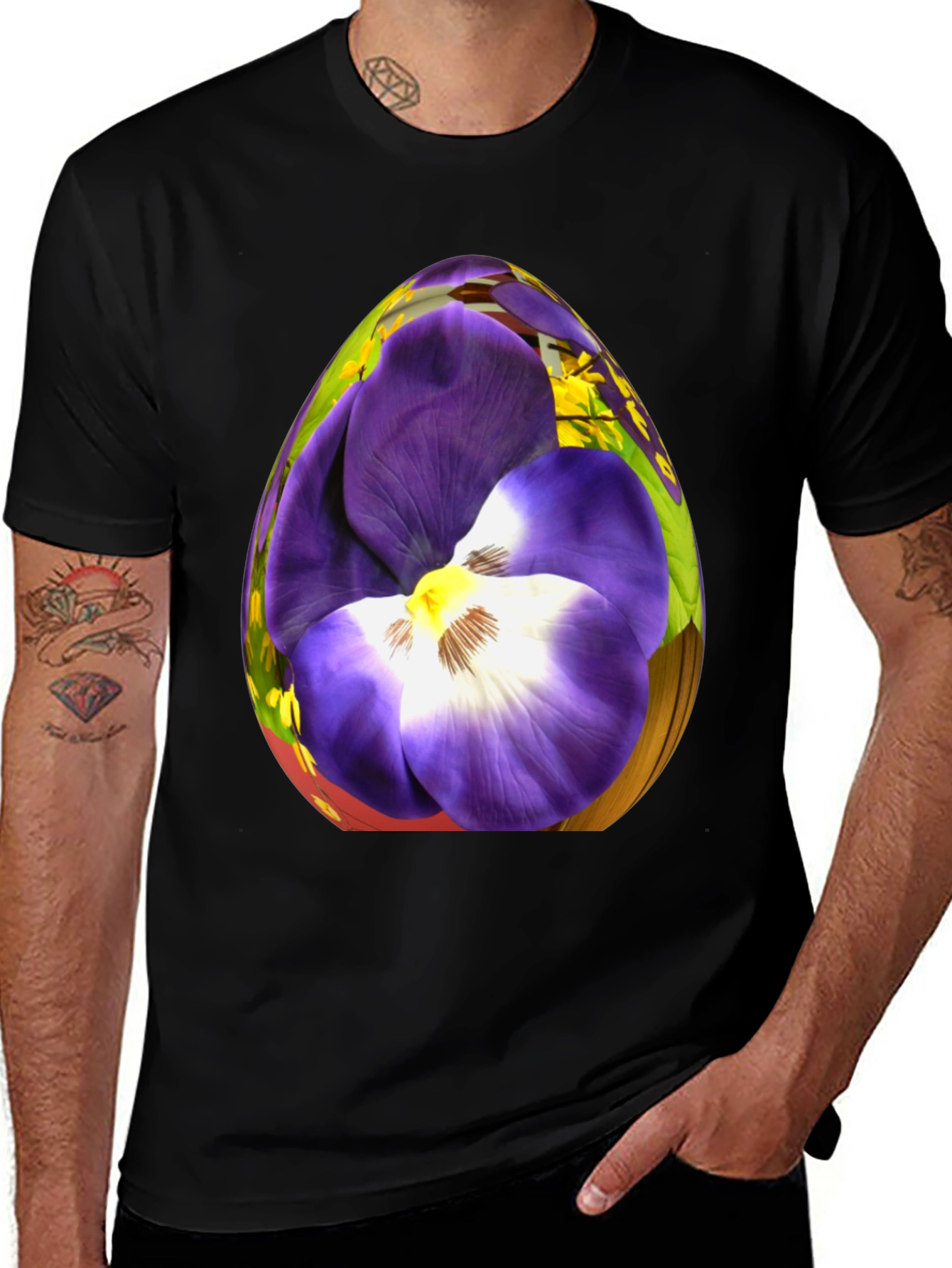 Variant 17 of Floral Egg Graphic Black T-Shirt