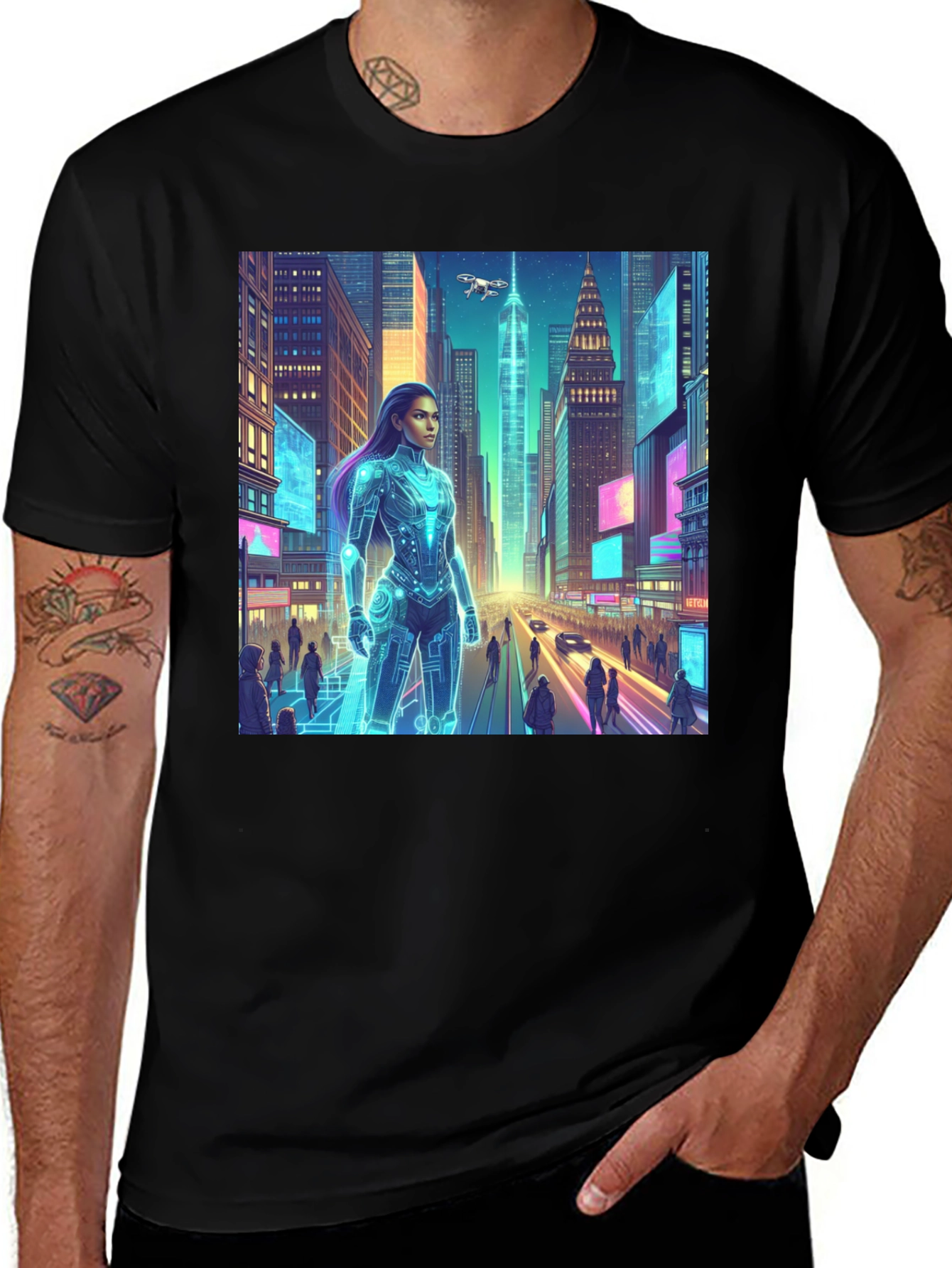 Variant 11 of Cyberpunk Cityscape Graphic Tee