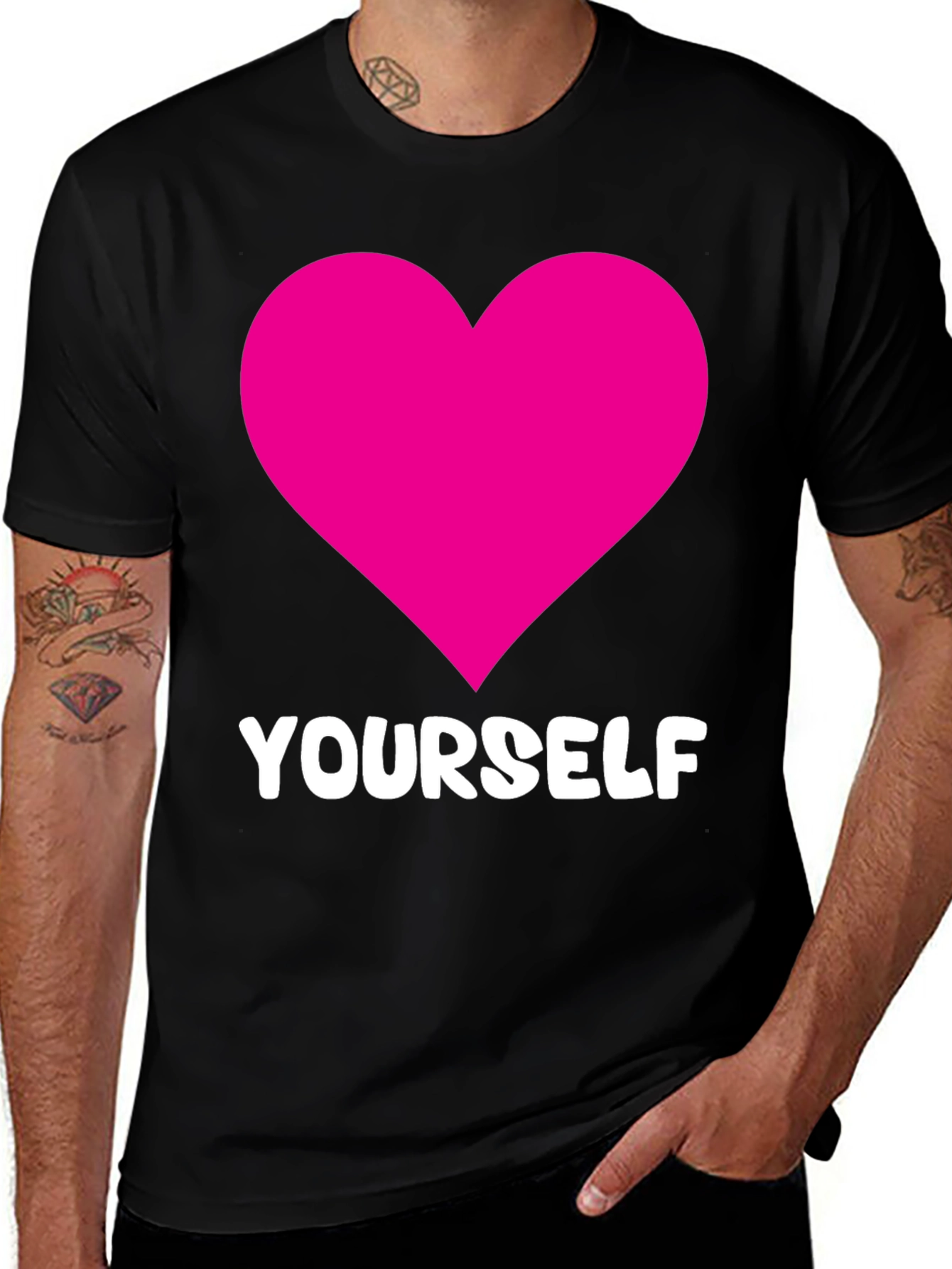 Variant 9 of Love Yourself T-Shirt - Black with Pink Heart