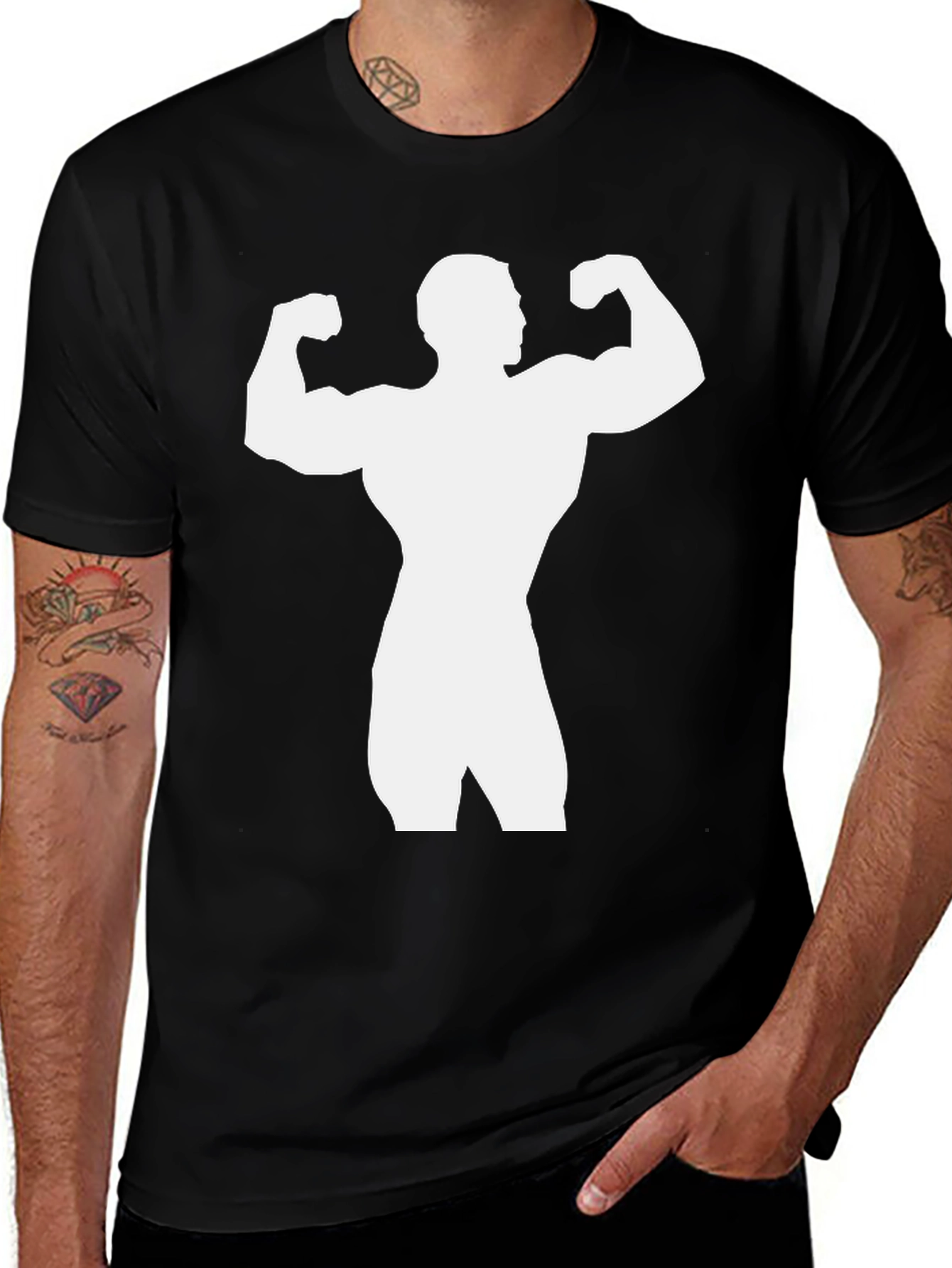 Variant 16 of Muscle Man Silhouette Graphic T-Shirt - Black
