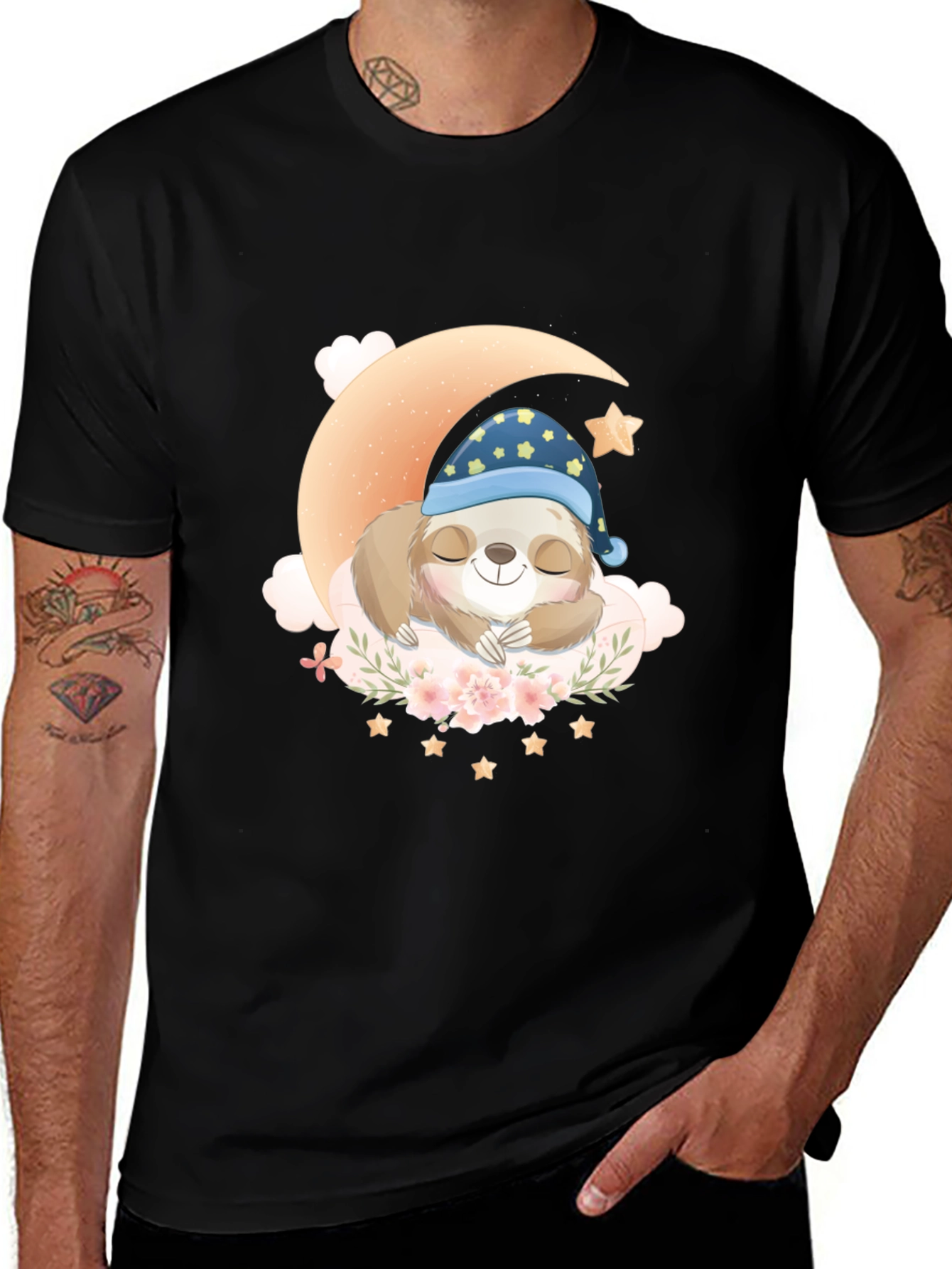 Sloth Sleeping on Moon T-Shirt - Cute Graphic Tee