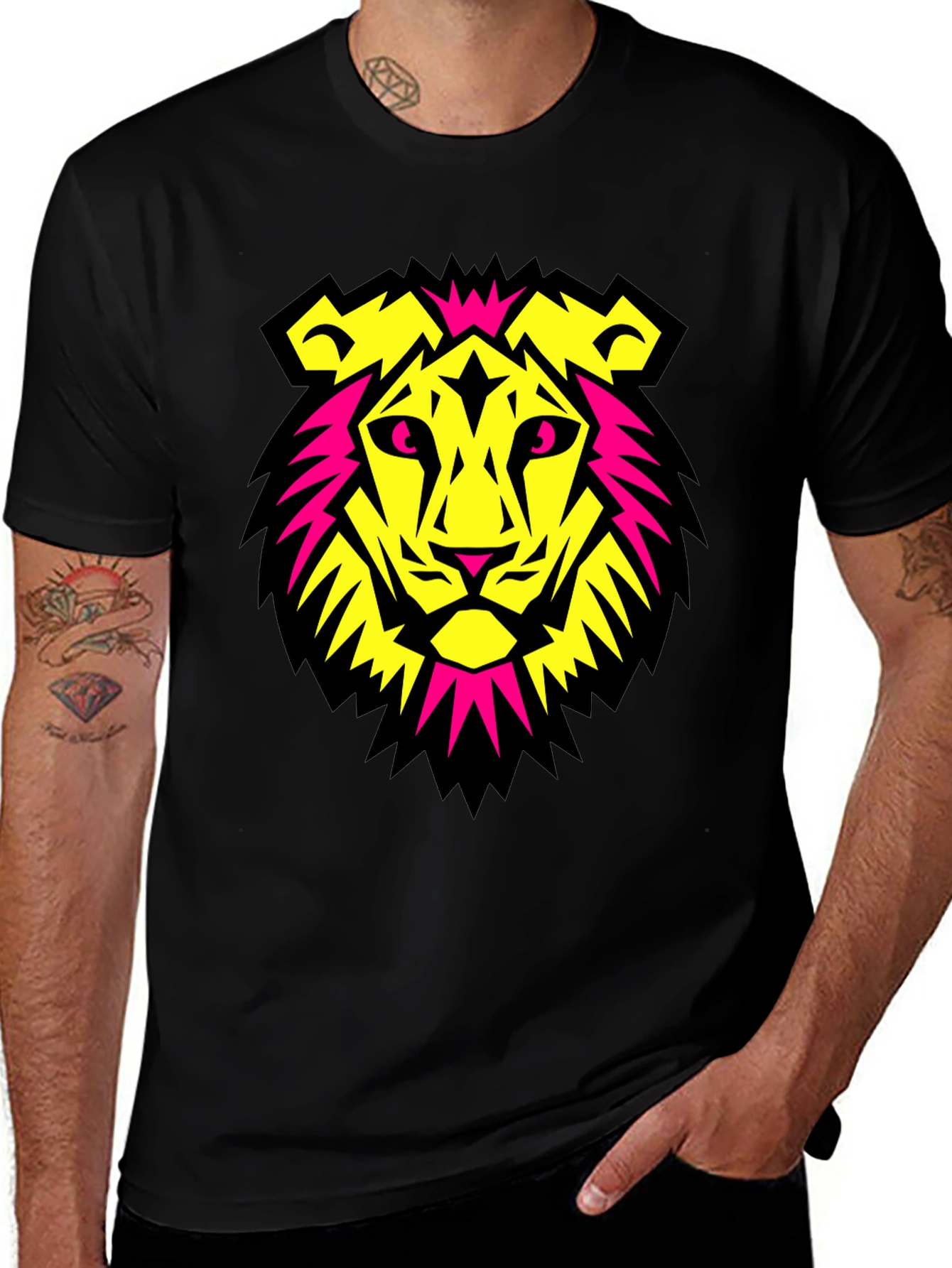 Variant 3 of Bold Lion Graphic Tee - Black Crew Neck T-Shirt