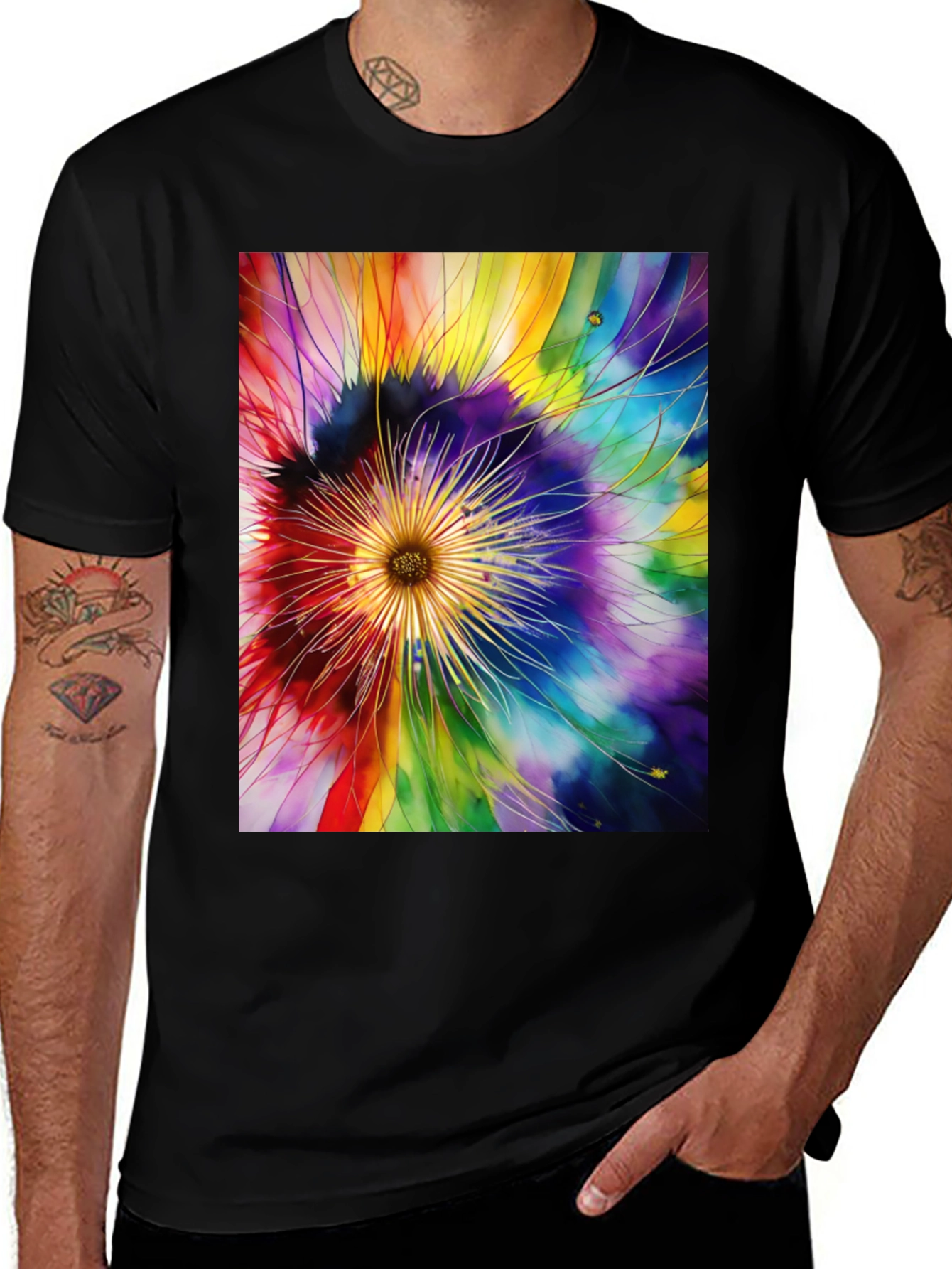 Rainbow Burst Graphic Tee - Men's Black T-Shirt