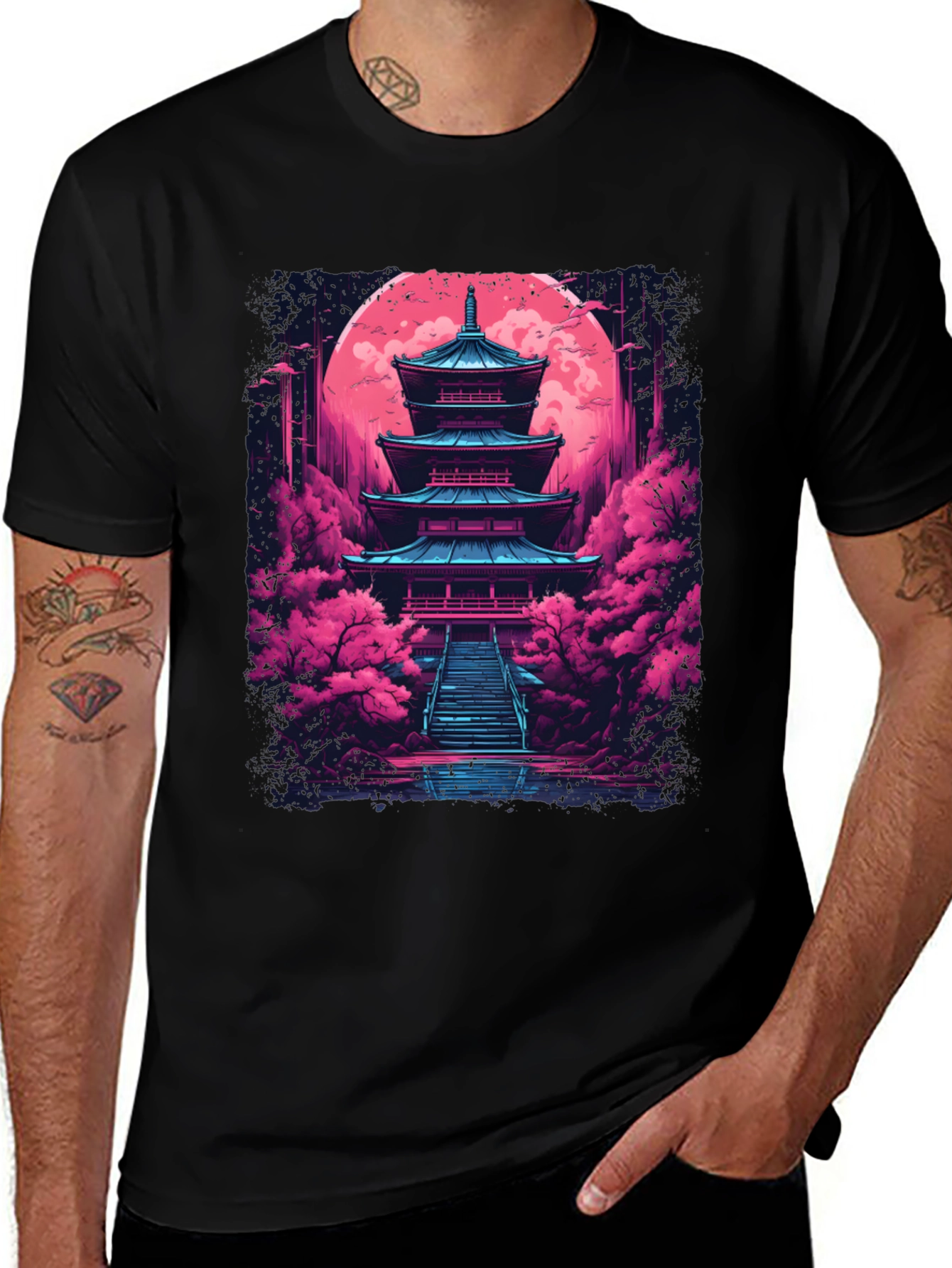 Variant 24 of Neon Pagoda T-Shirt - Vaporwave Style