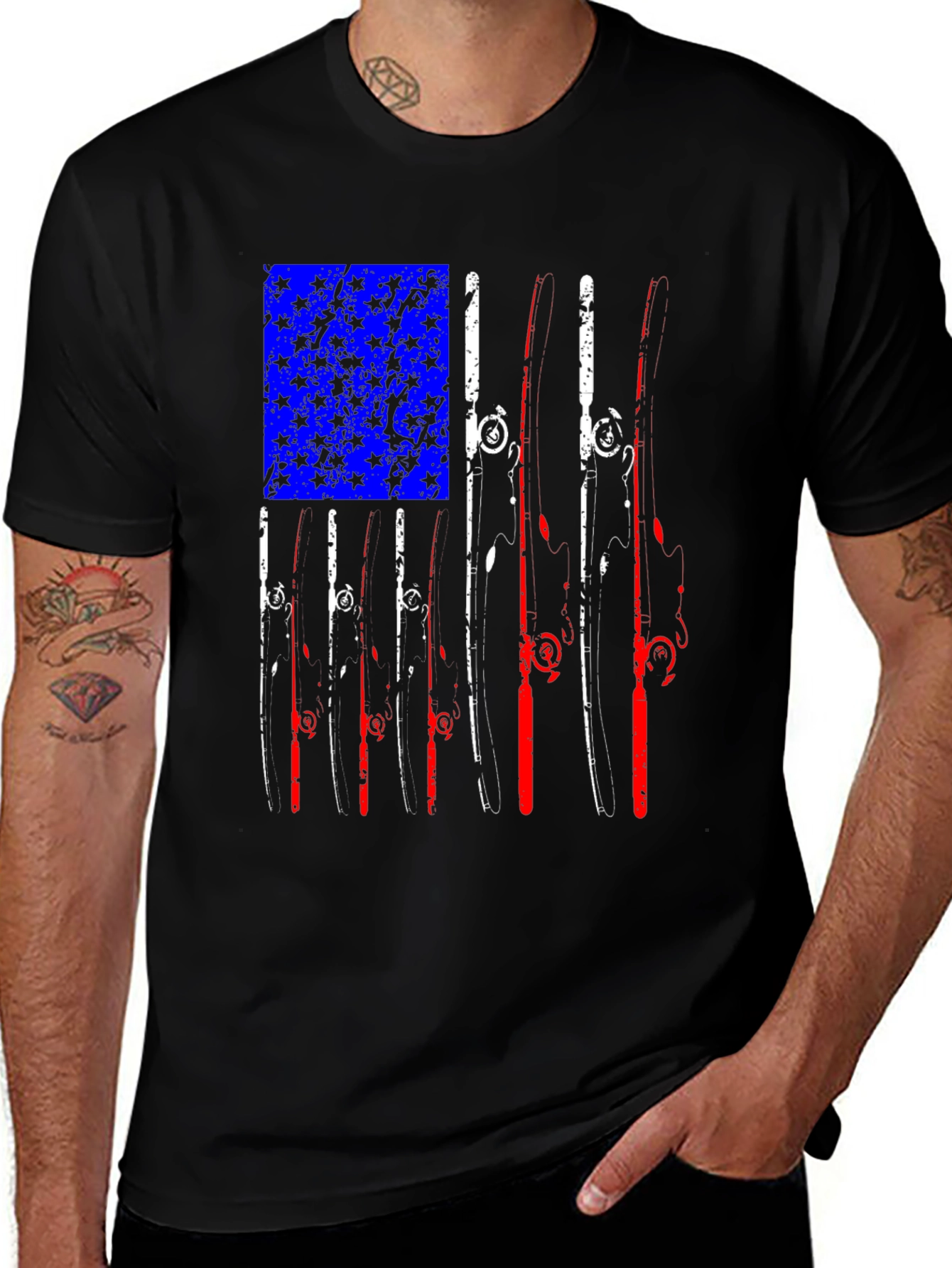 Variant 30 of Fishing Rod American Flag Graphic Tee