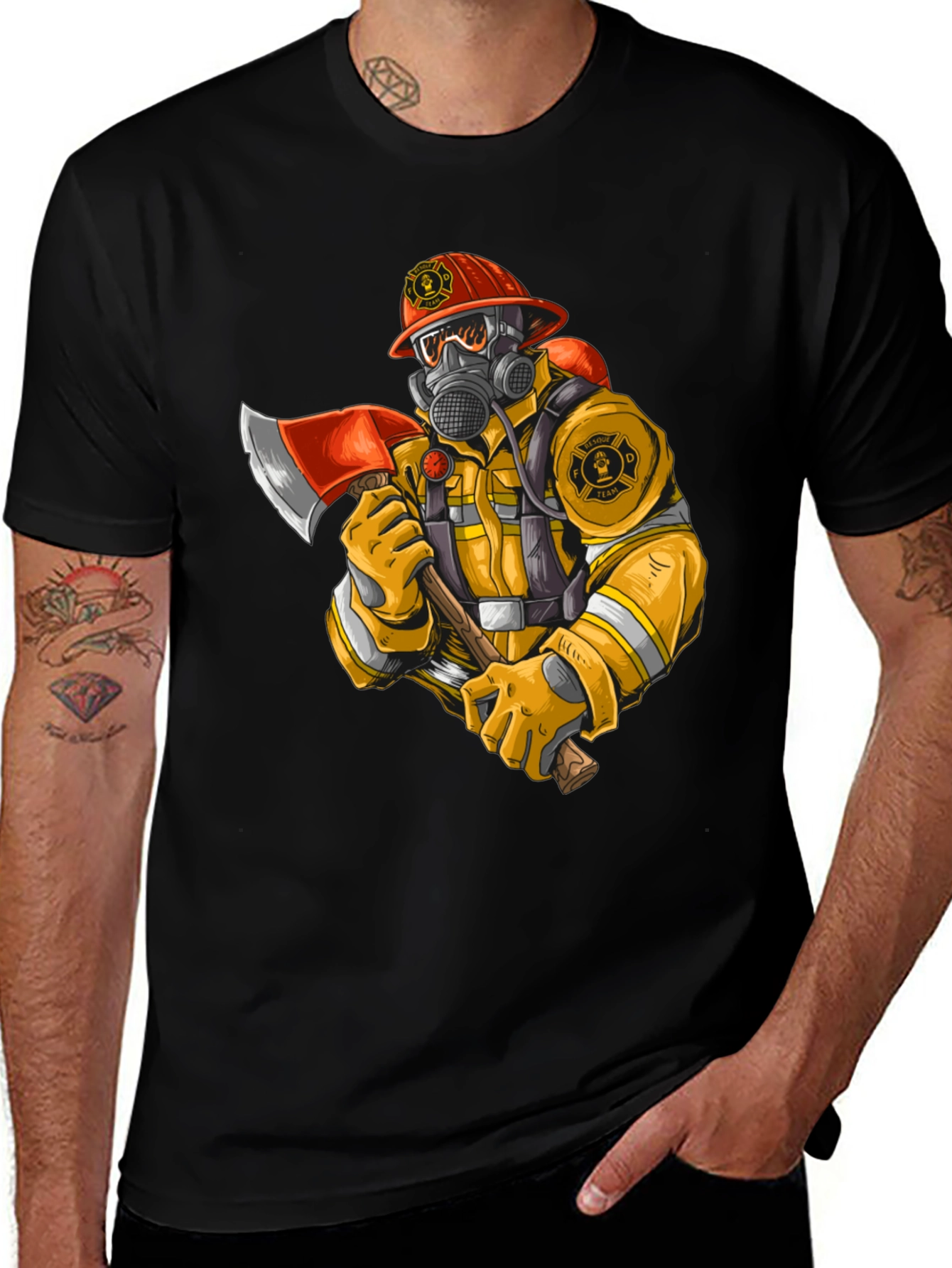 Variant 3 of Firefighter Graphic Tee - Black Cotton Blend