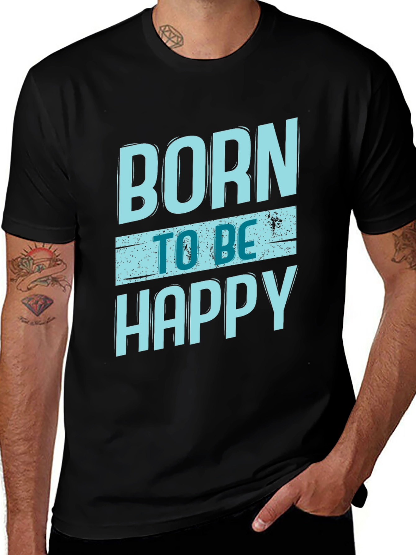 Variant 21 of Born To Be Happy Graphic Print Black T-Shirt