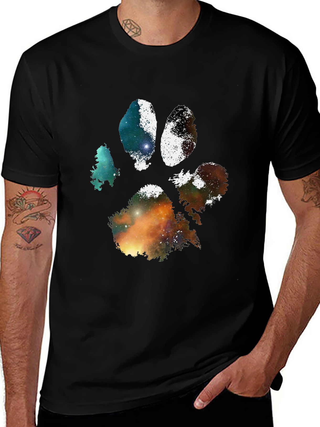 Variant 9 of Galaxy Paw Print Black T-Shirt