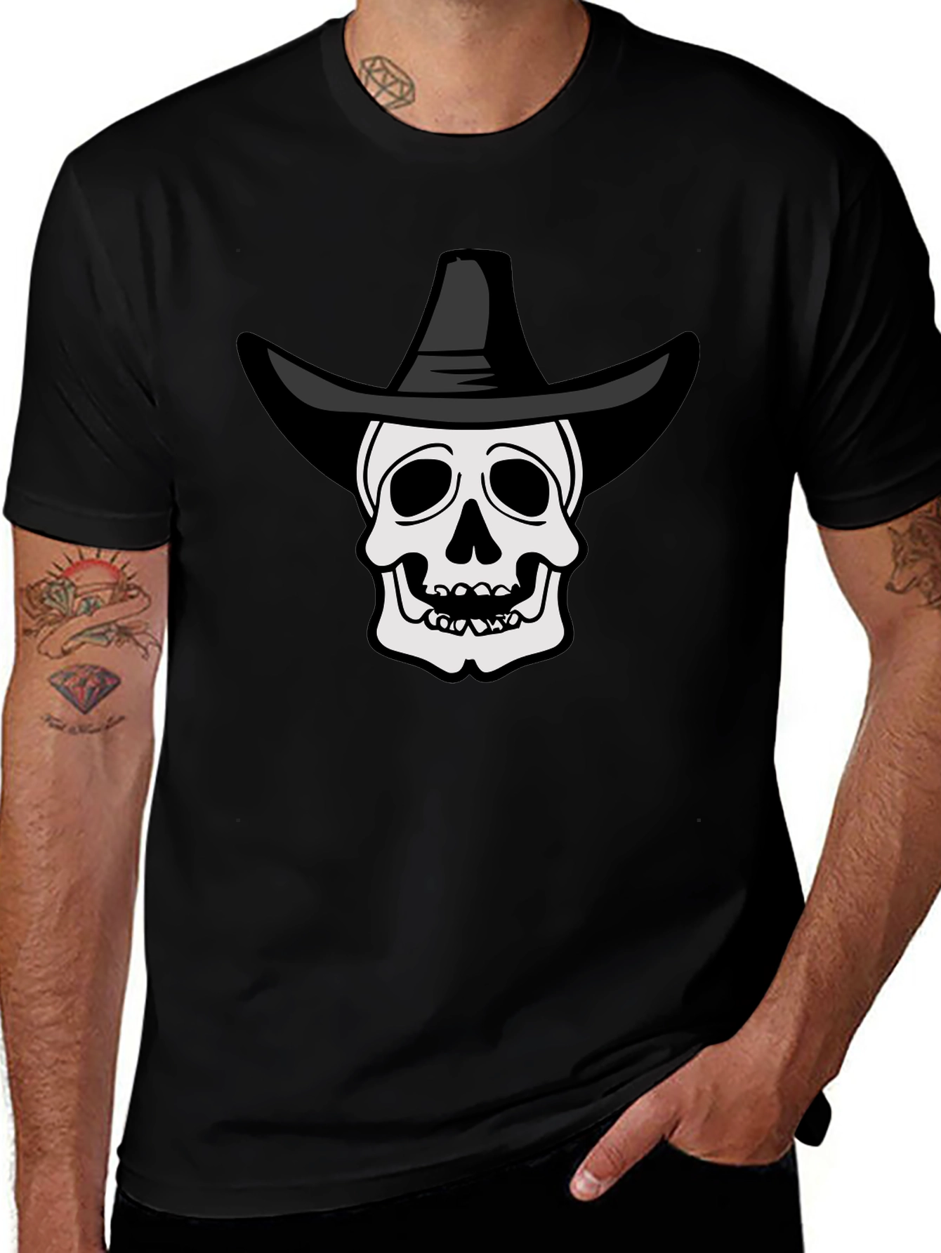 Variant 14 of Skull Cowboy Black T-Shirt Graphic Tee