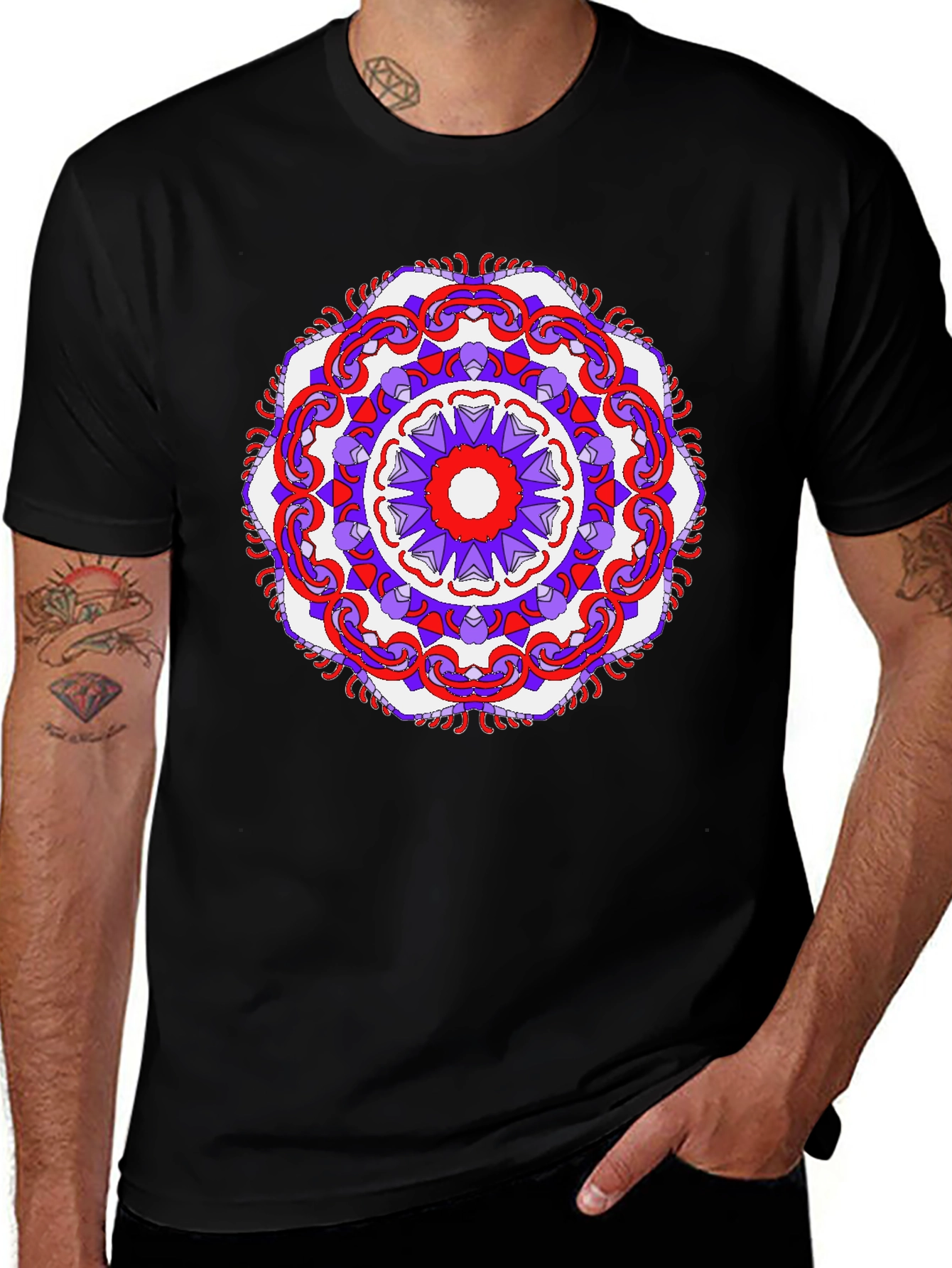 Variant 29 of Black T-Shirt with Colorful Mandala Design
