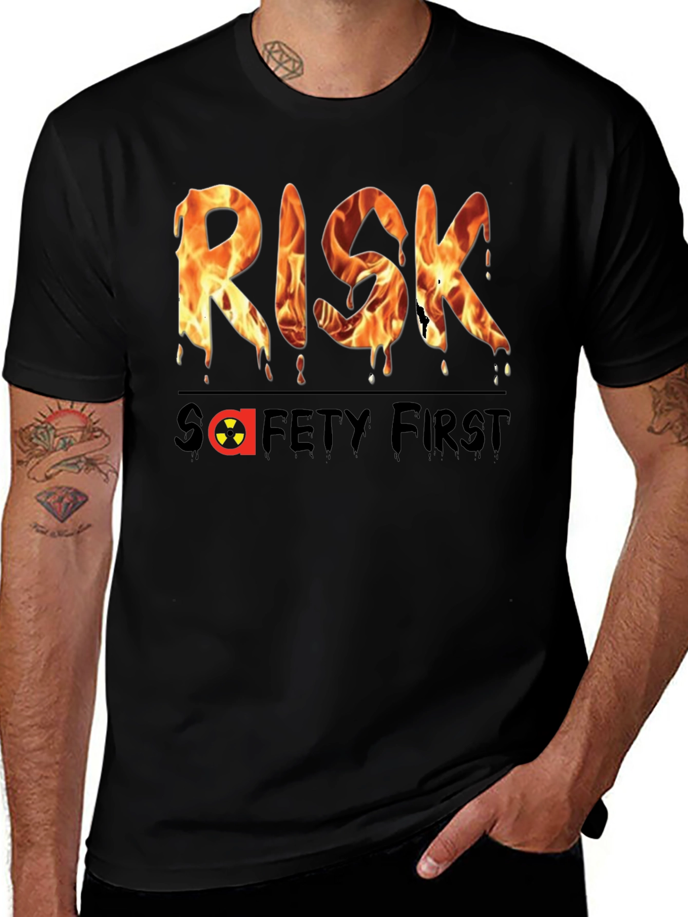 Variant 15 of Risk Safety First Graphic Tee - Bold & Edgy Design
