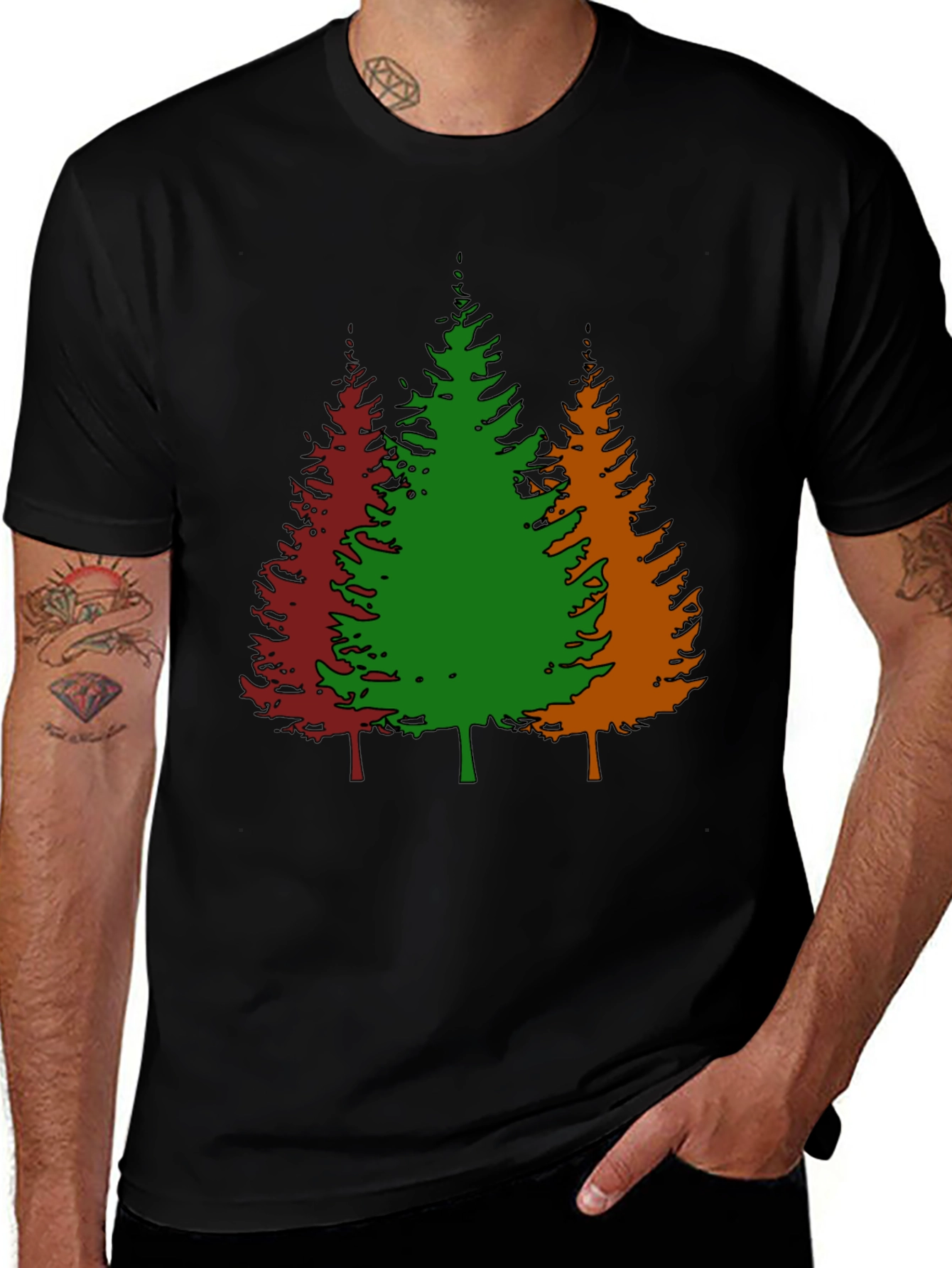 Evergreen Trees Graphic Print Black T-Shirt