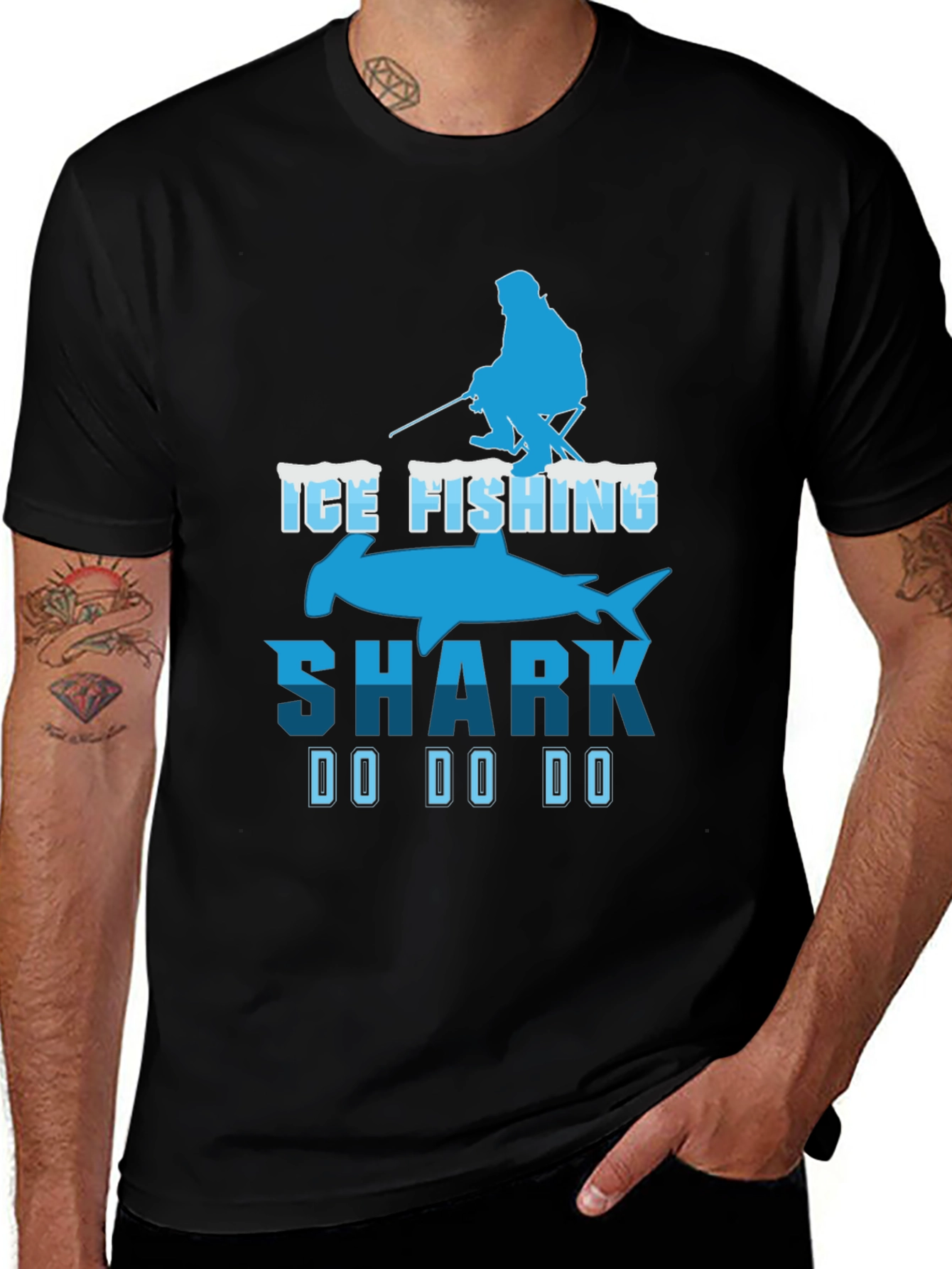 Variant 10 of Ice Fishing Shark T-Shirt Funny Fisherman Tee