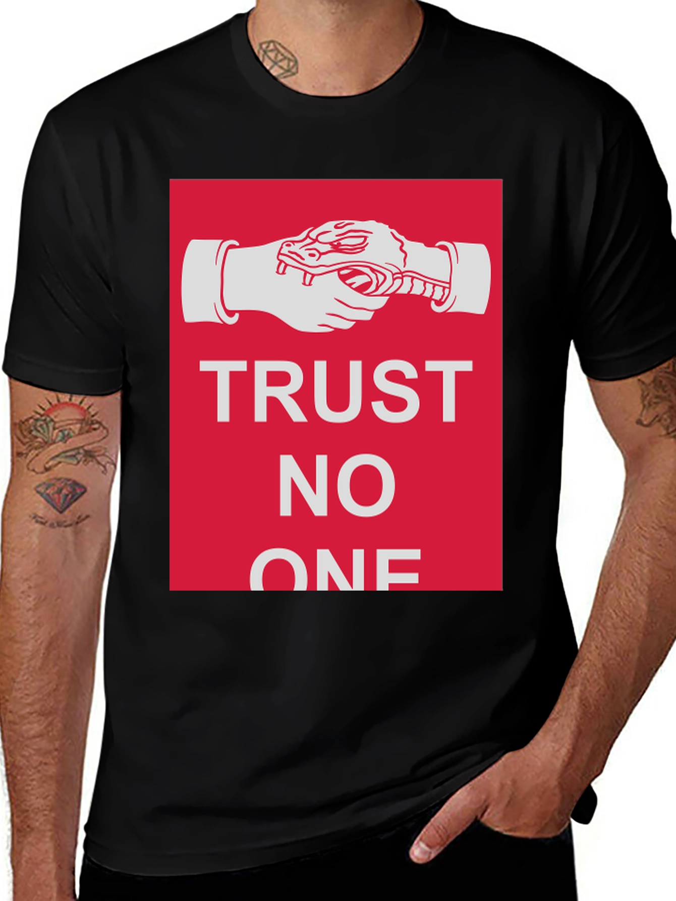 Variant 5 of Trust No One Snake Handshake Graphic T-Shirt