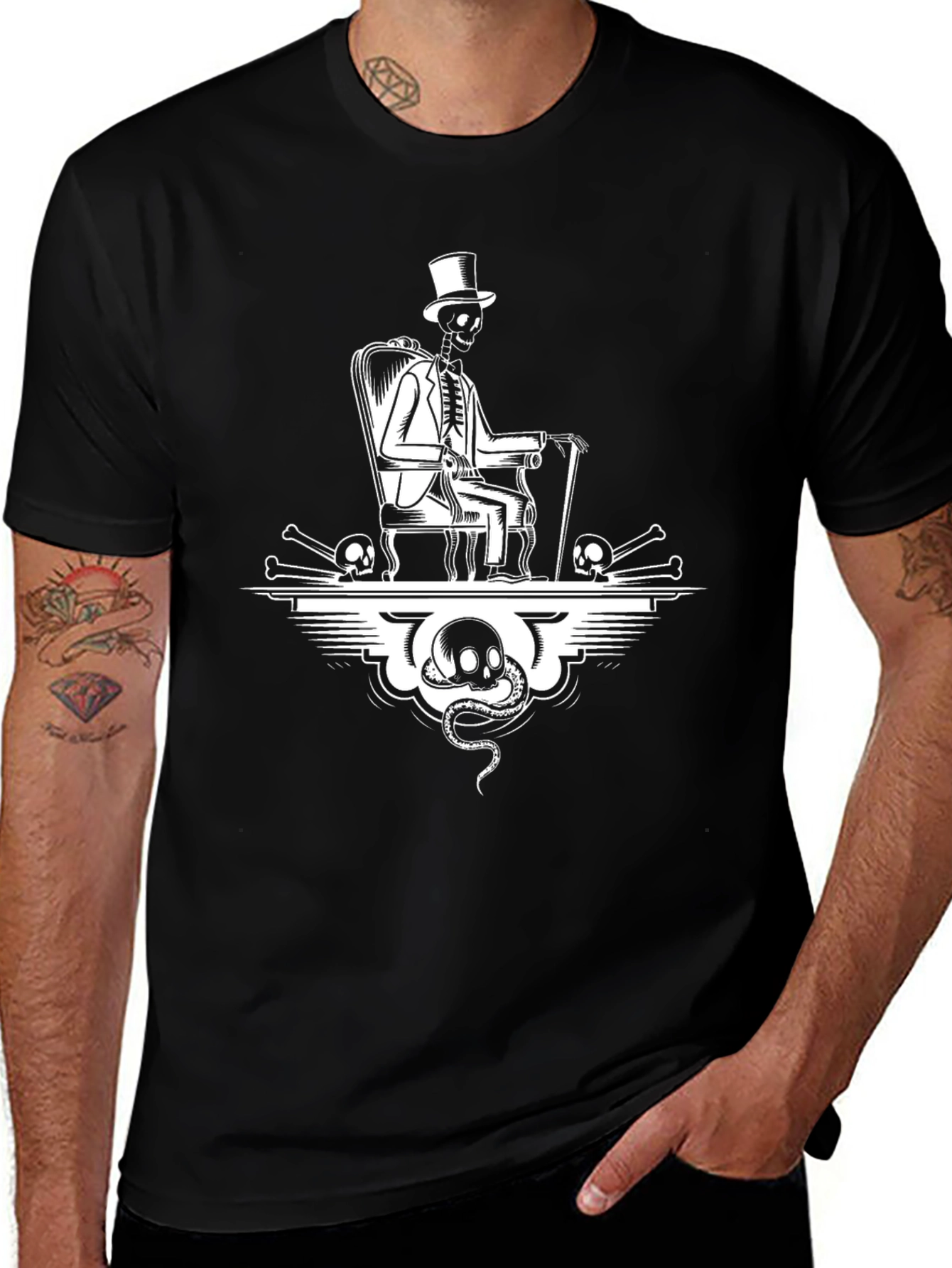 Variant 10 of Skeleton Top Hat Black Graphic Tee