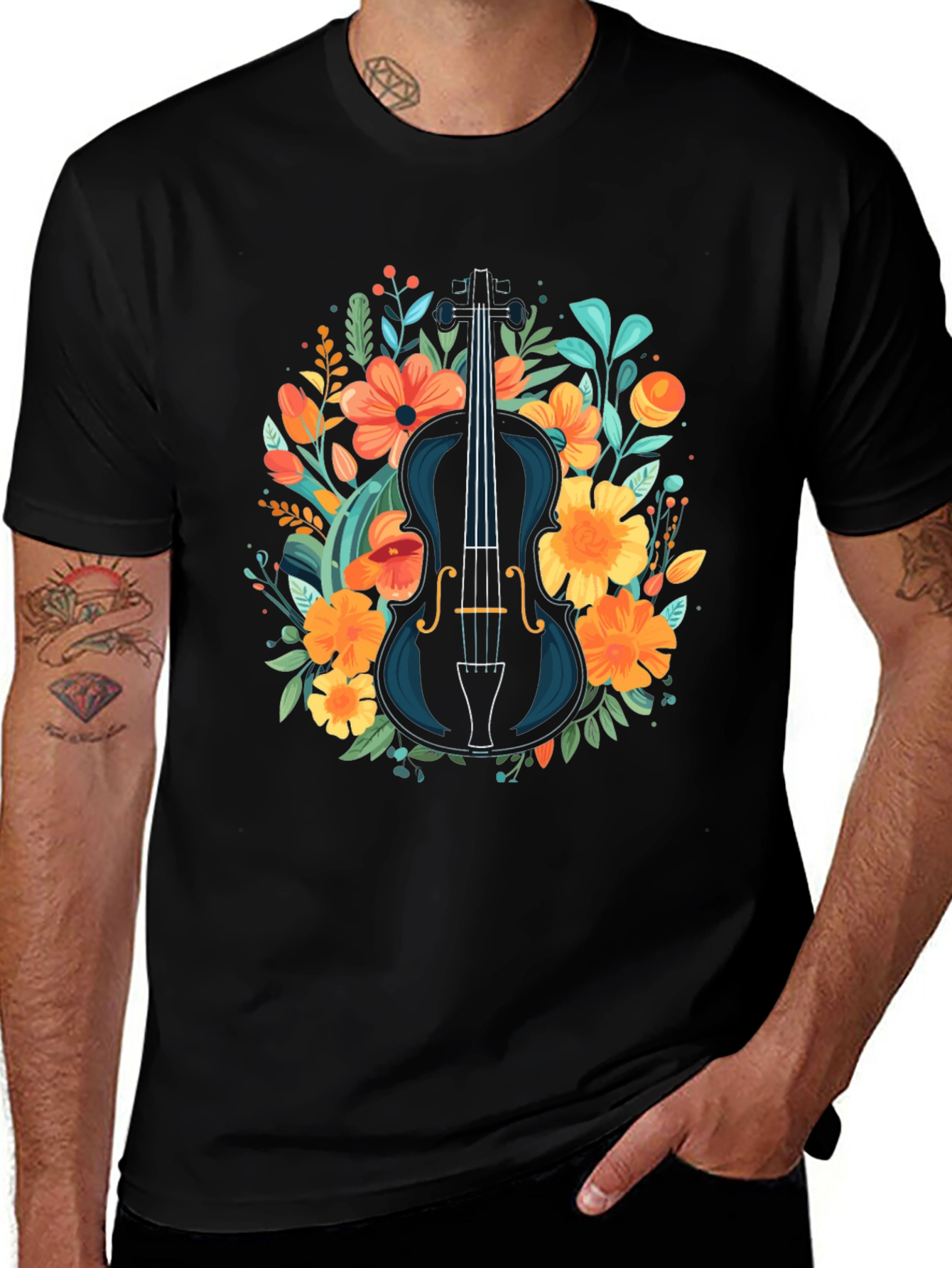 Variant 7 of Floral Violin Graphic Tee - Unique Music Lover Shirt