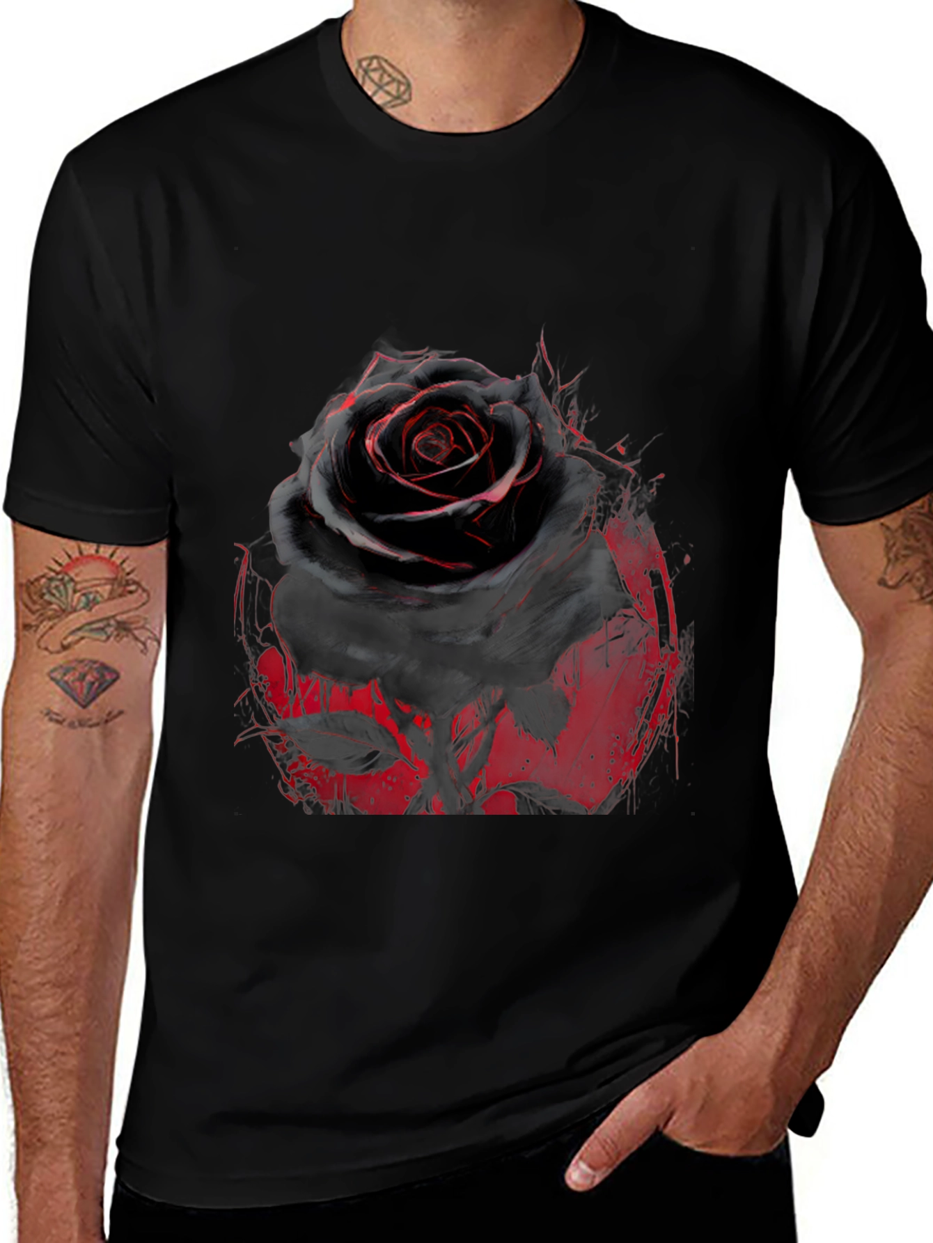 Variant 8 of Black Rose Graphic T-Shirt - Edgy Floral Print
