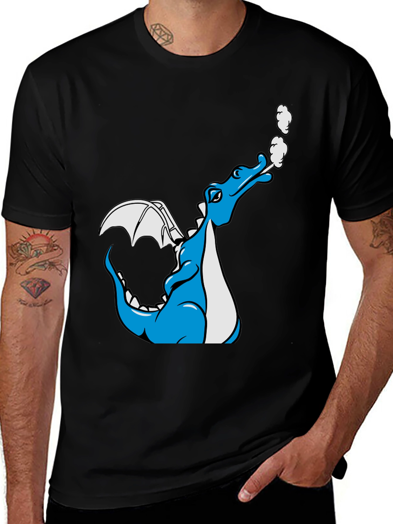 Variant 3 of Dragon Graphic Tee - Cool Cartoon Design Black T-Shirt