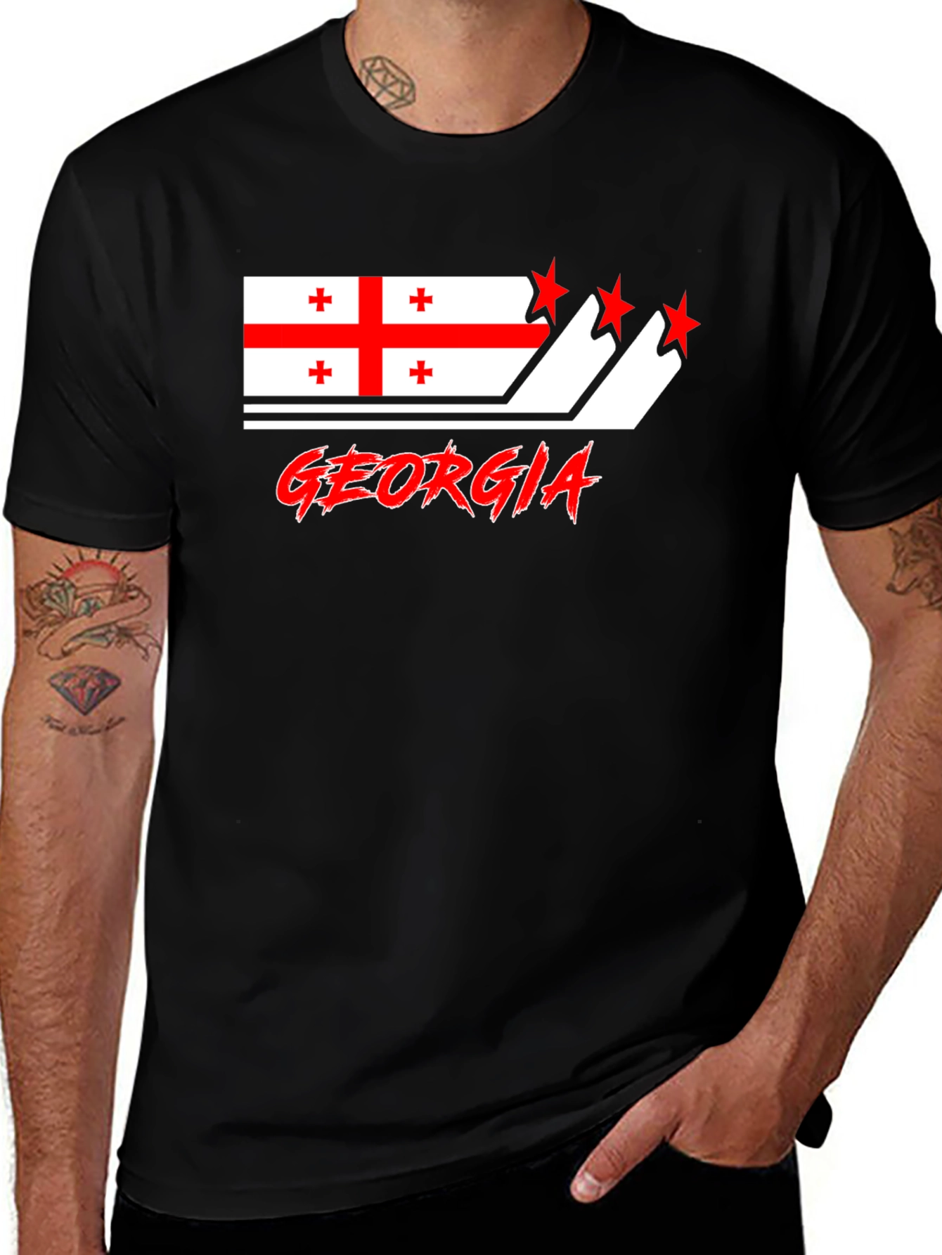 Variant 18 of Georgia Flag T-Shirt, Red Stars