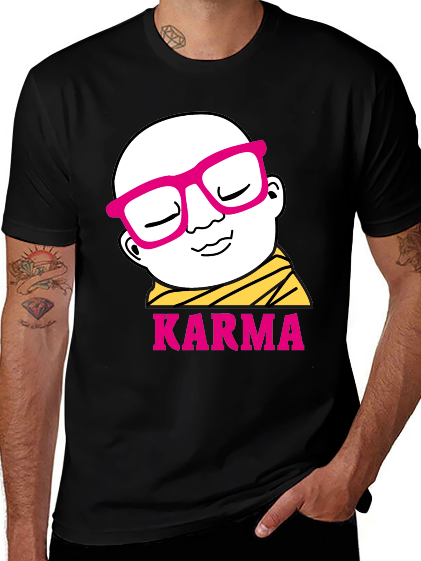 Variant 29 of Karma Bald Man Graphic Print Black T-Shirt