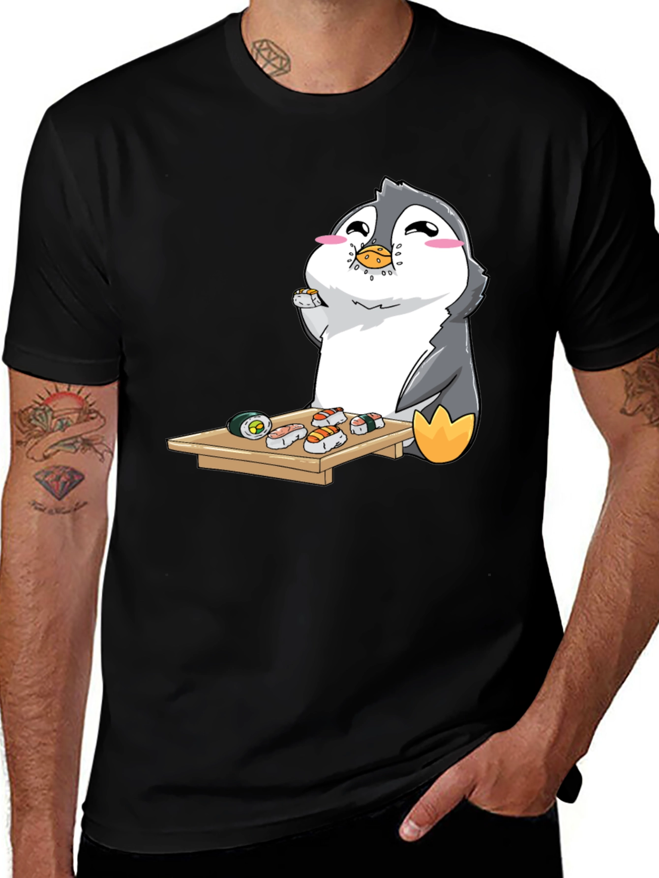 Variant 19 of Penguin Sushi Lover Black T-Shirt