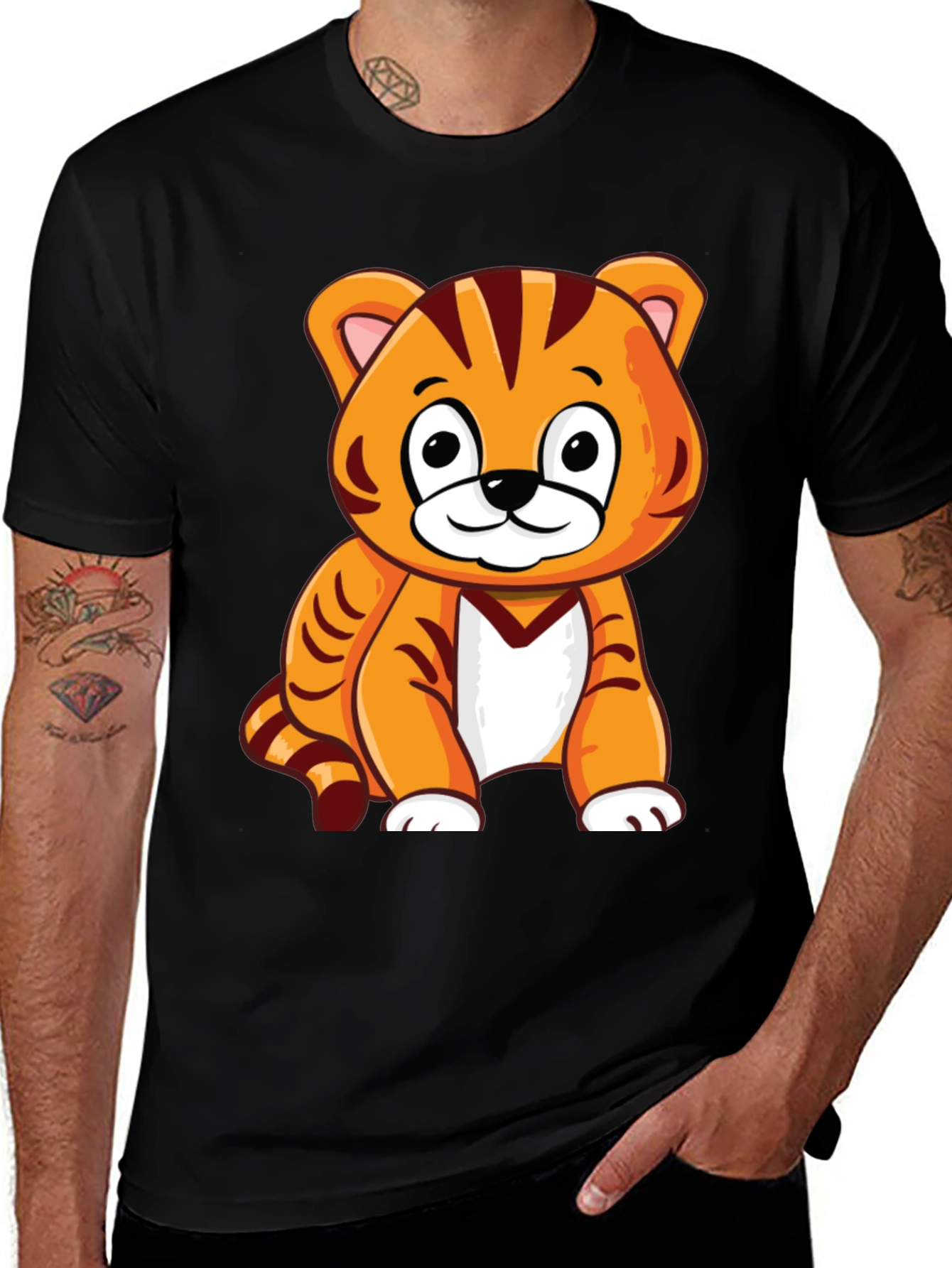 Variant 29 of Cute Tiger Graphic Tee - Black Cotton T-Shirt
