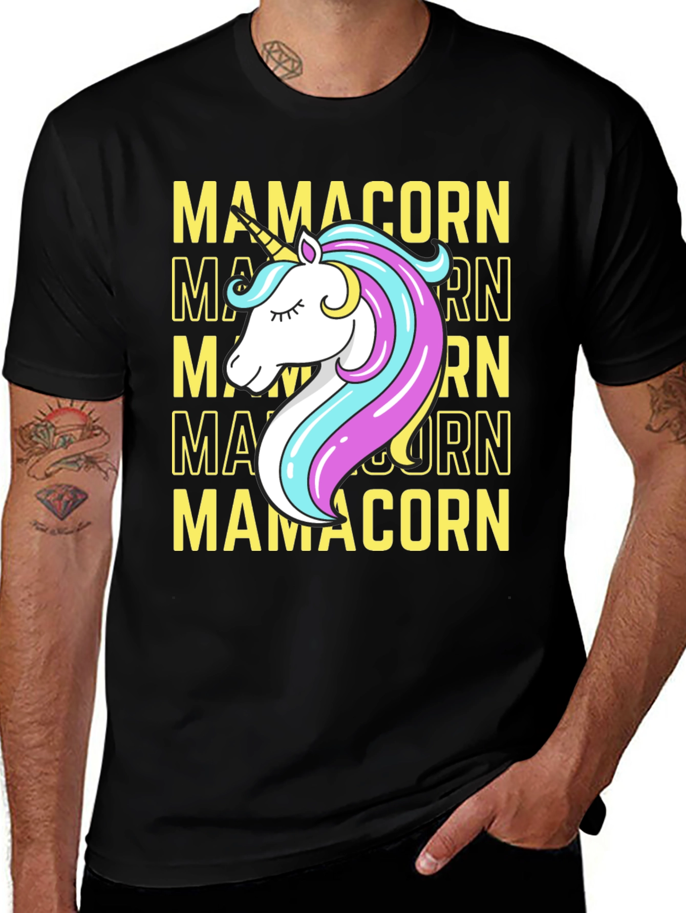 Mamacorn Unicorn Graphic Tee - Black Cotton Blend