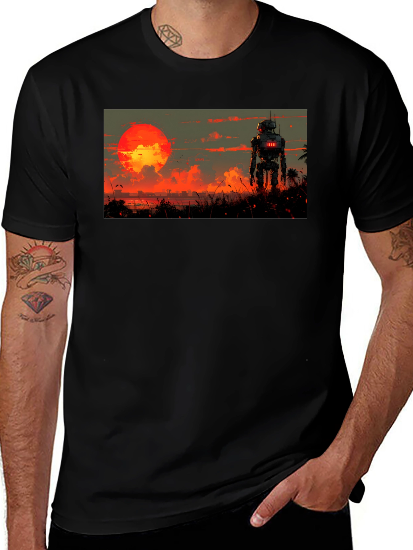 Variant 26 of Robot Sunset Graphic T-Shirt