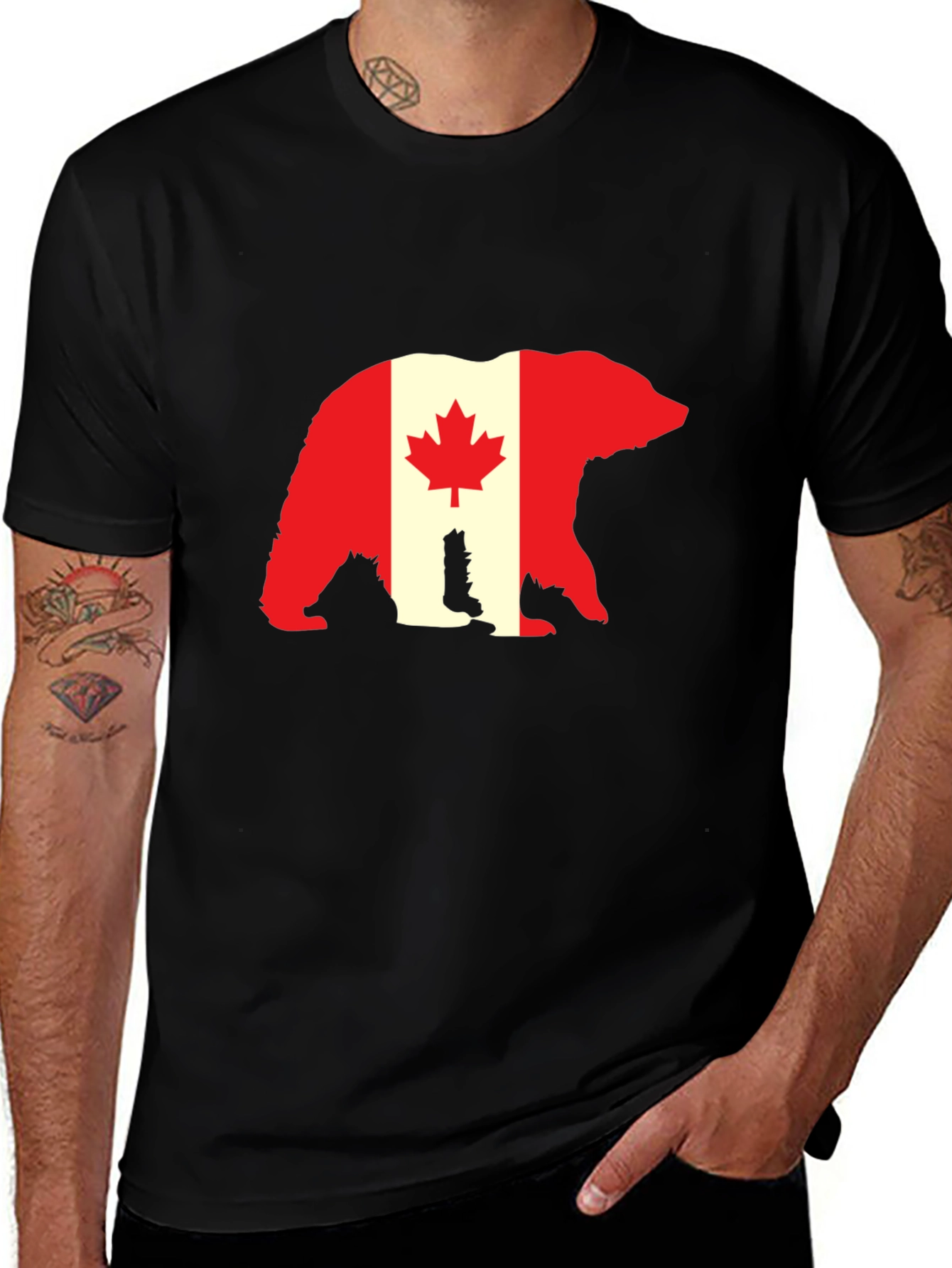 Canada Bear Flag Graphic T-Shirt - Black