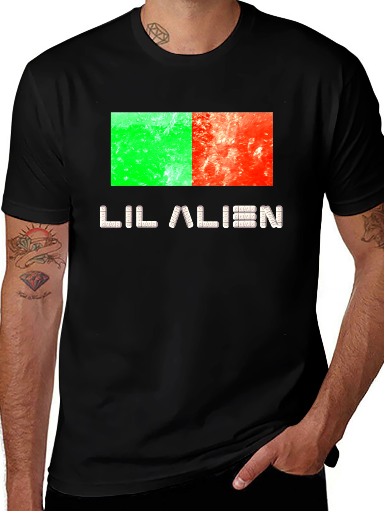 Variant 15 of Lil Alien Graphic Tee - Black Cotton Blend Shirt