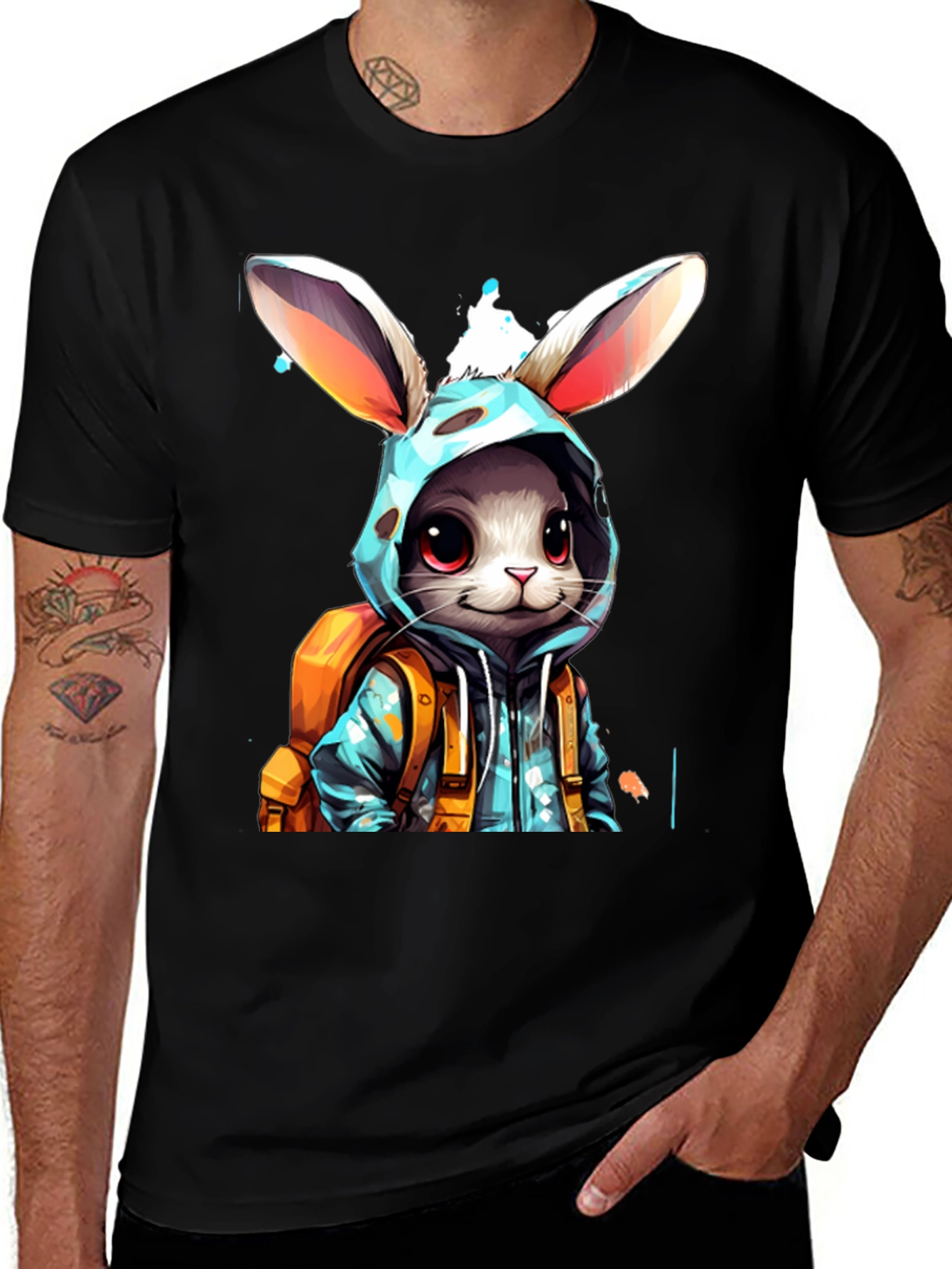 Bunny Hoodie Graphic Tee - Trendy Casual Wear