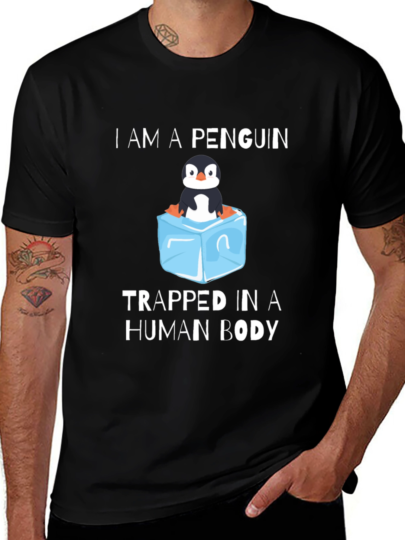 Variant 2 of Penguin in a Human Body Tee - Novelty Graphic T-Shirt