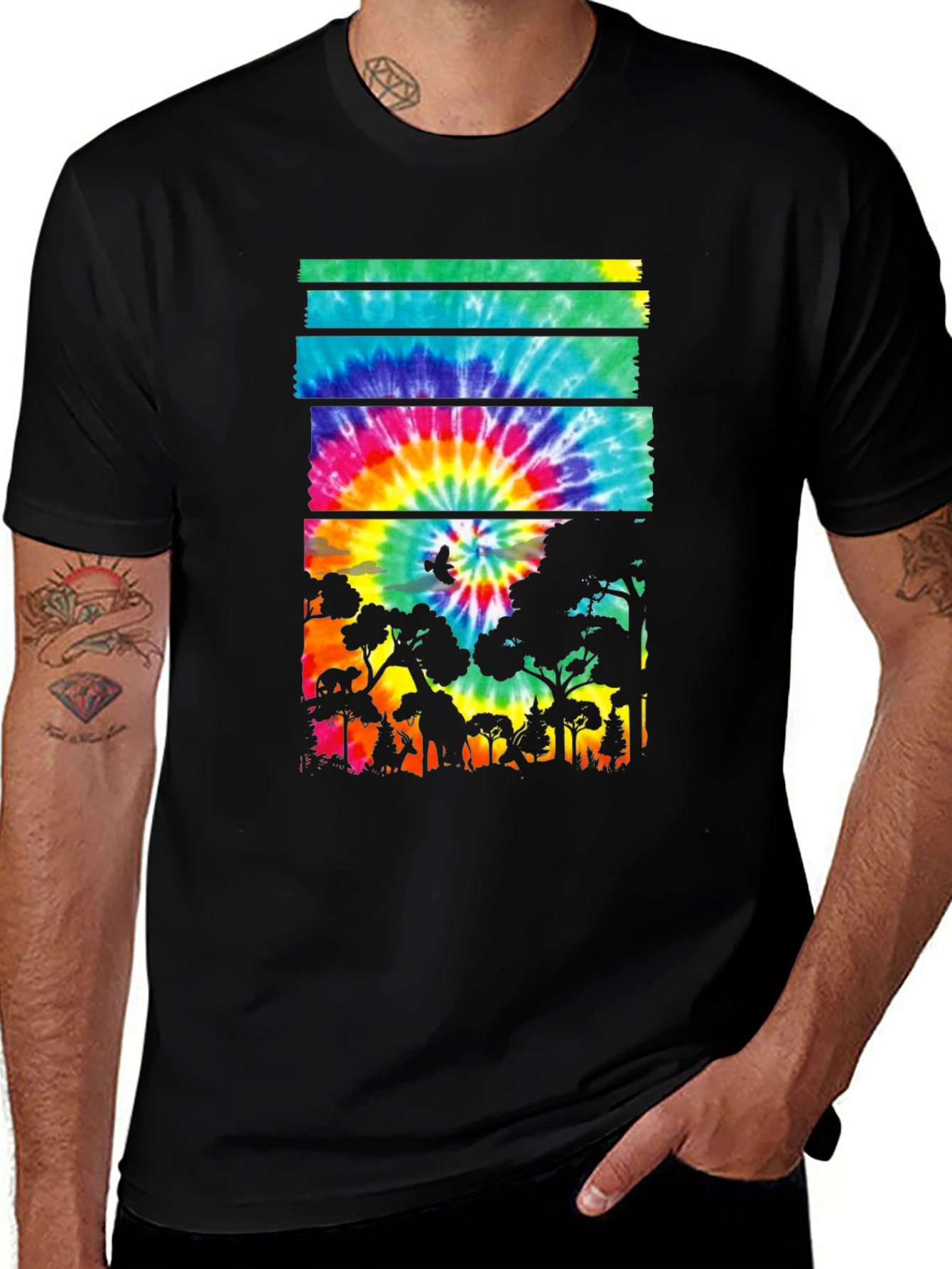 Variant 8 of Tie Dye Forest Graphic Tee - Black