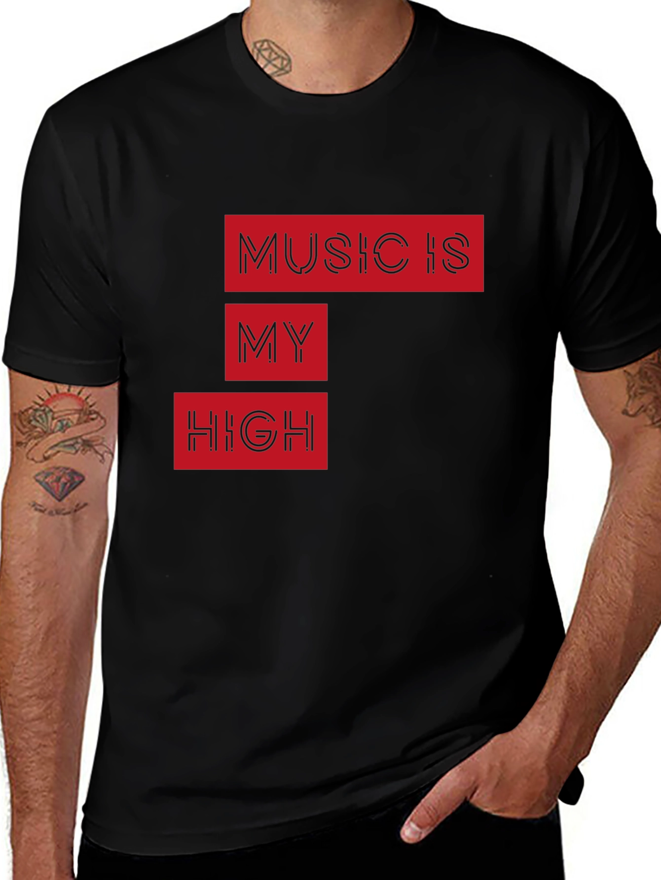 Variant 26 of Music Is My High Graphic Tee - Black Casual T-Shirt