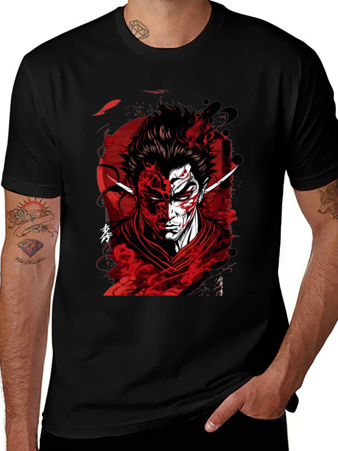 Samurai Demon Graphic Tee - Red and Black Design
