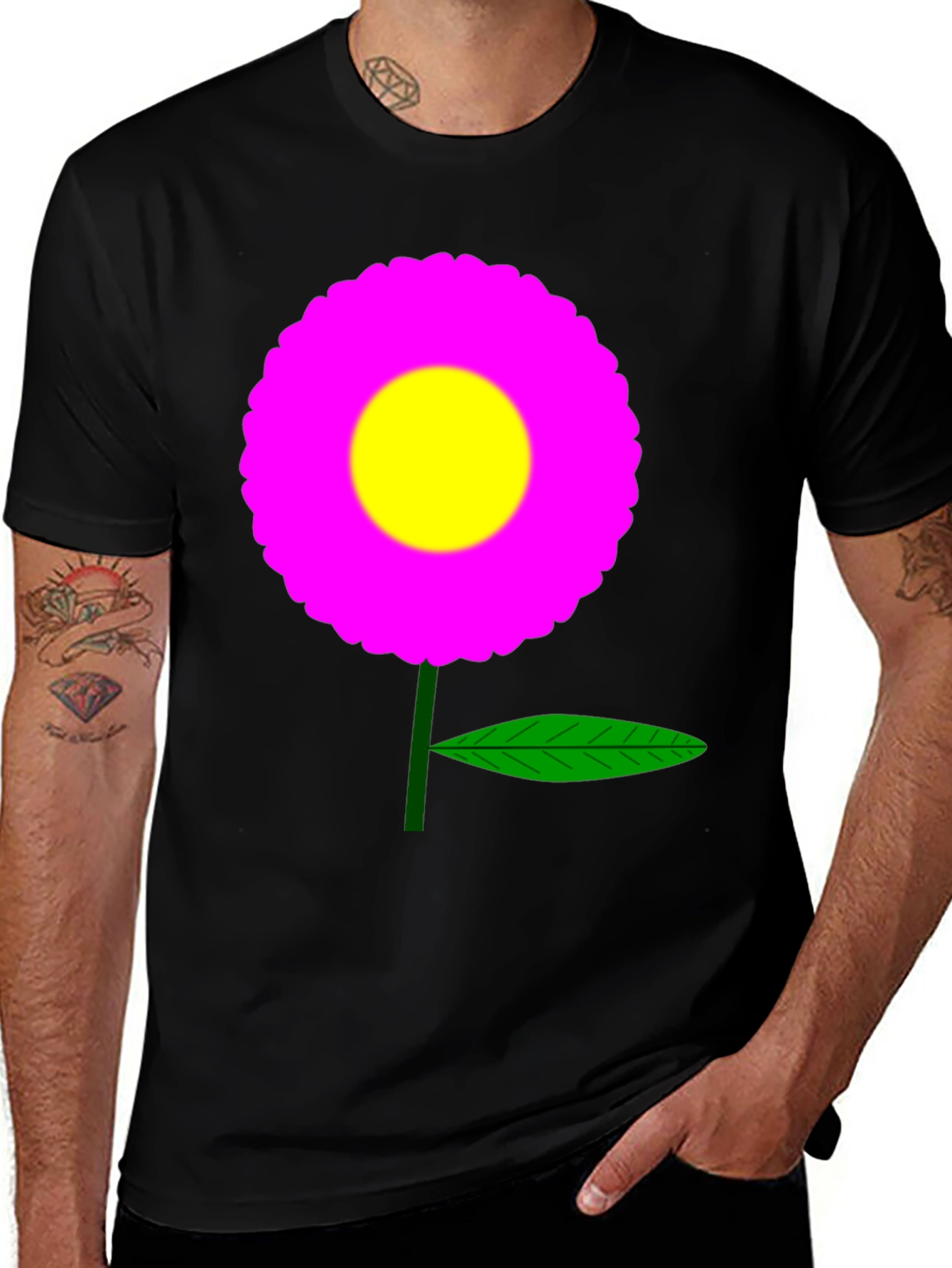 Variant 20 of Black T-Shirt with Flower Graphic